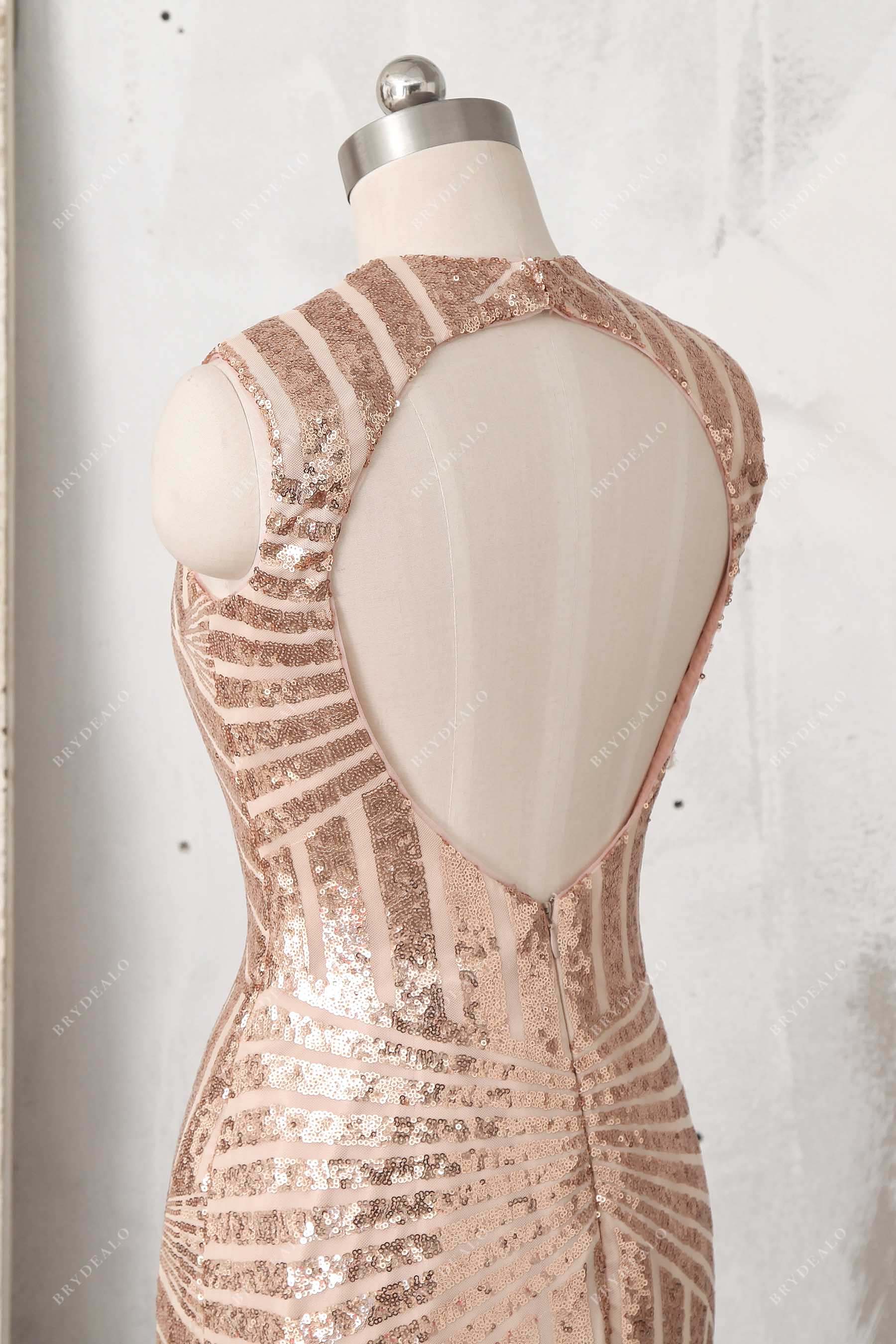 open back sleeveless rose sequin prom gown