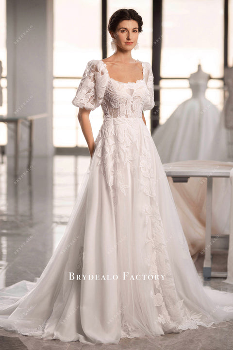 Vintage Large Flower Lace Wedding Dress – Brydealo