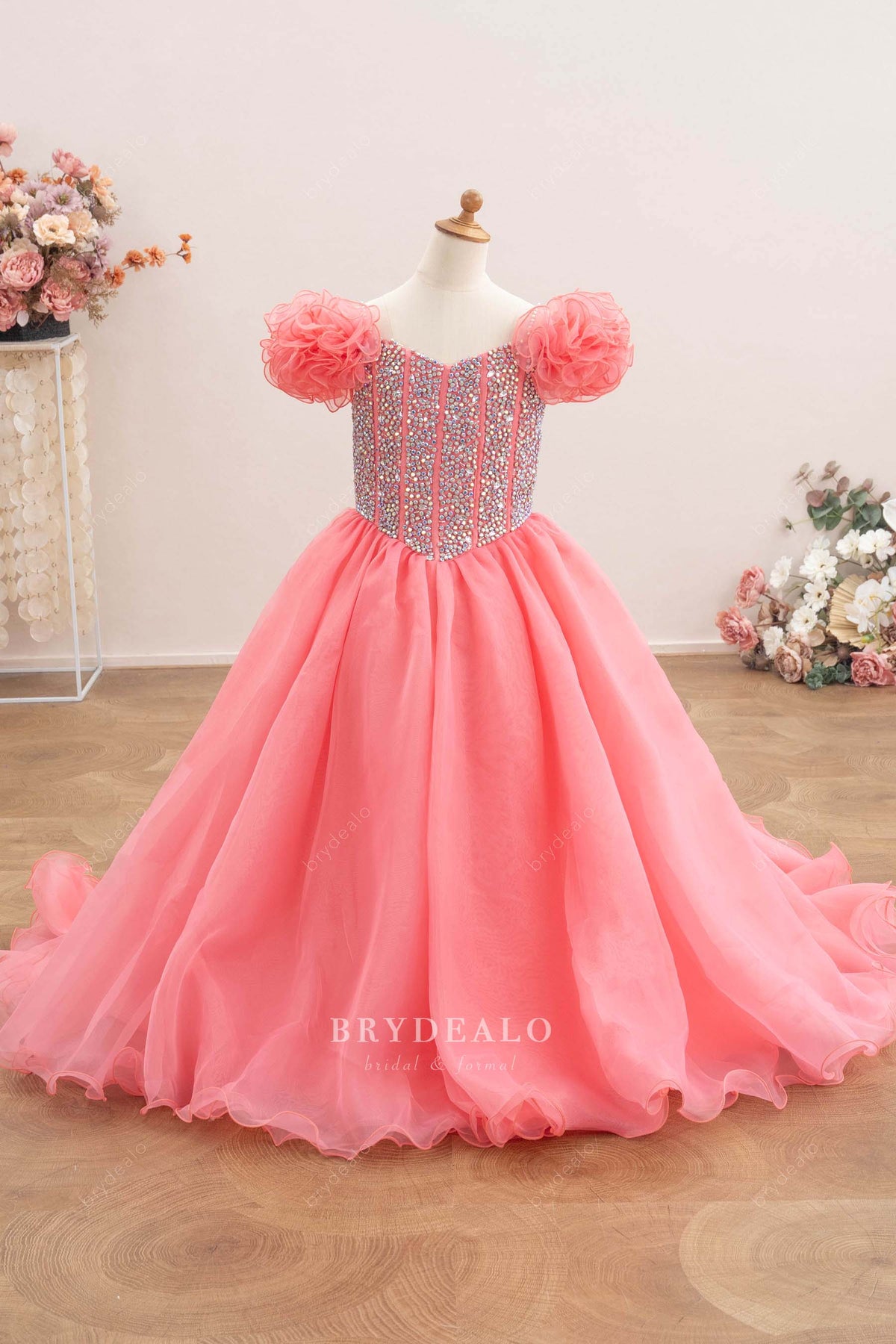 organza basque waist kids pageant gown