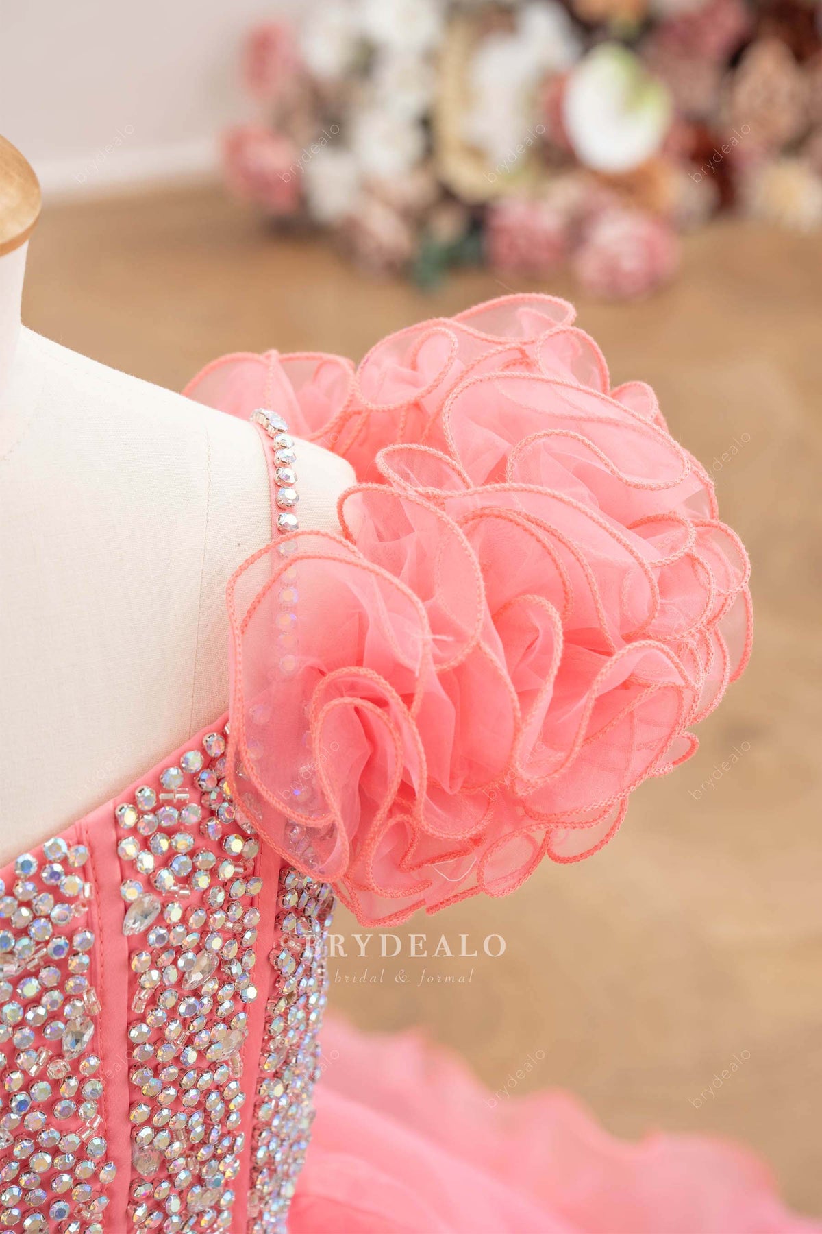 organza short sleeves kids pageant gown