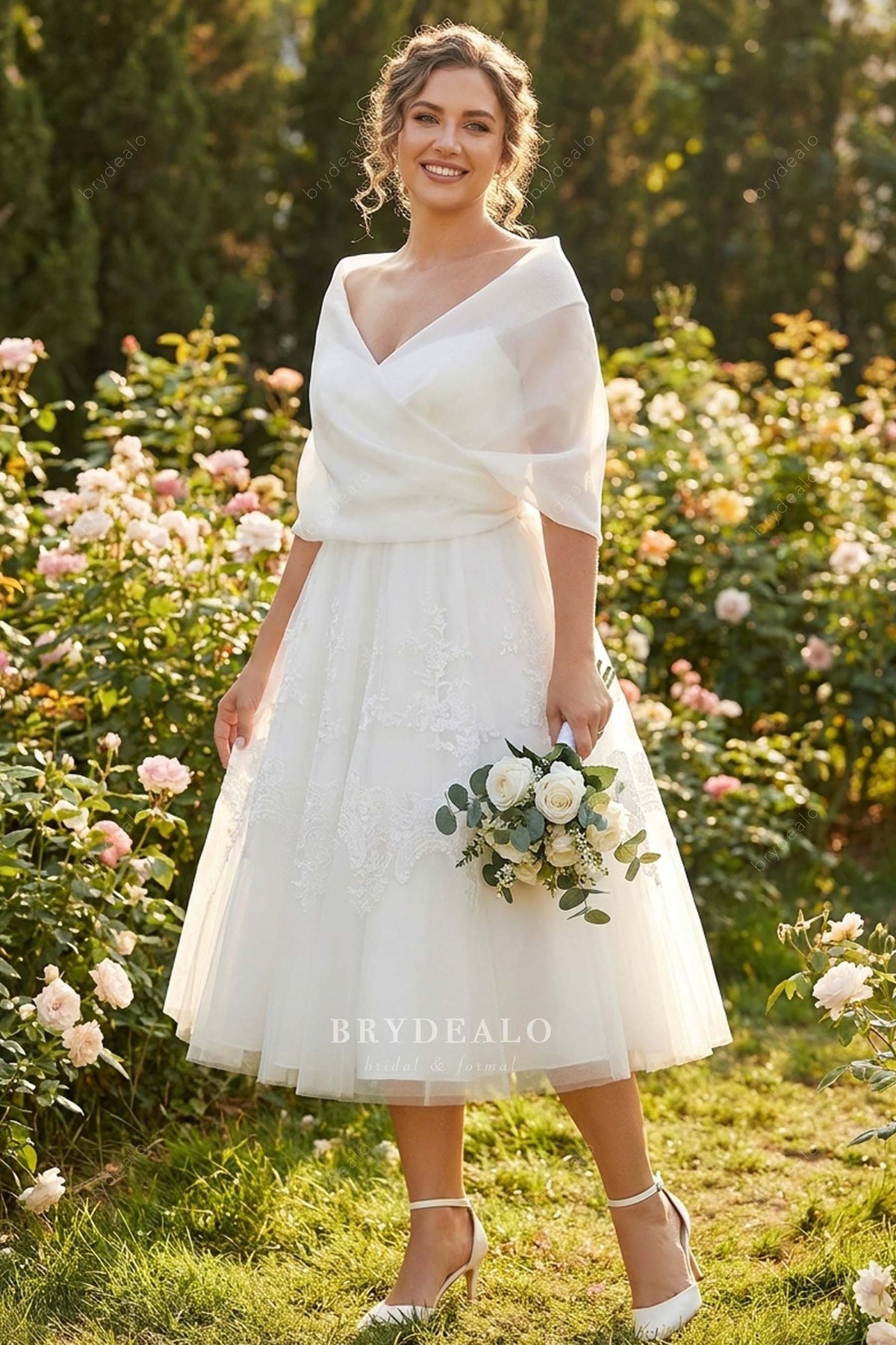 organza tea length bridal dress