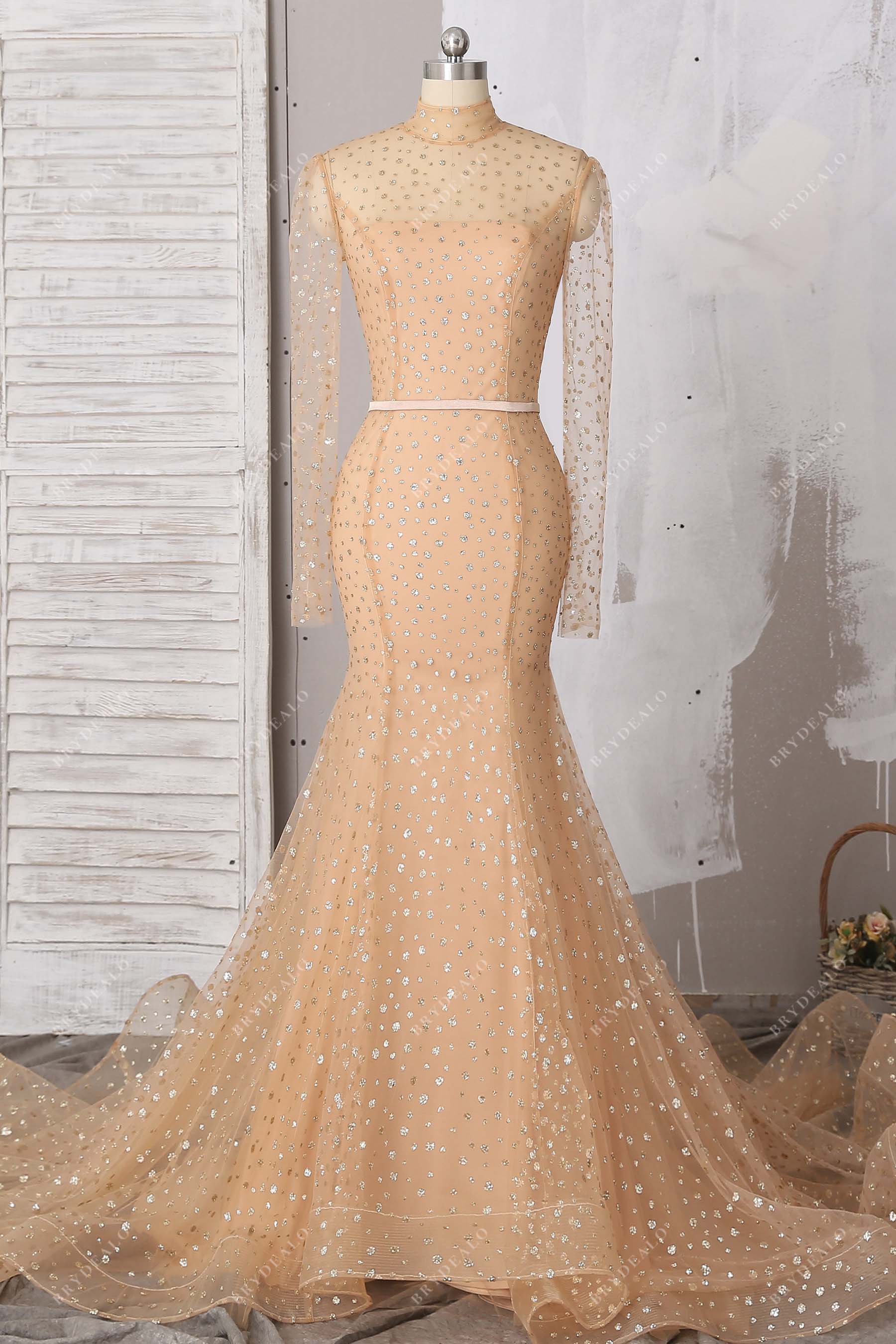 champagne illusion neck mermaid prom dress