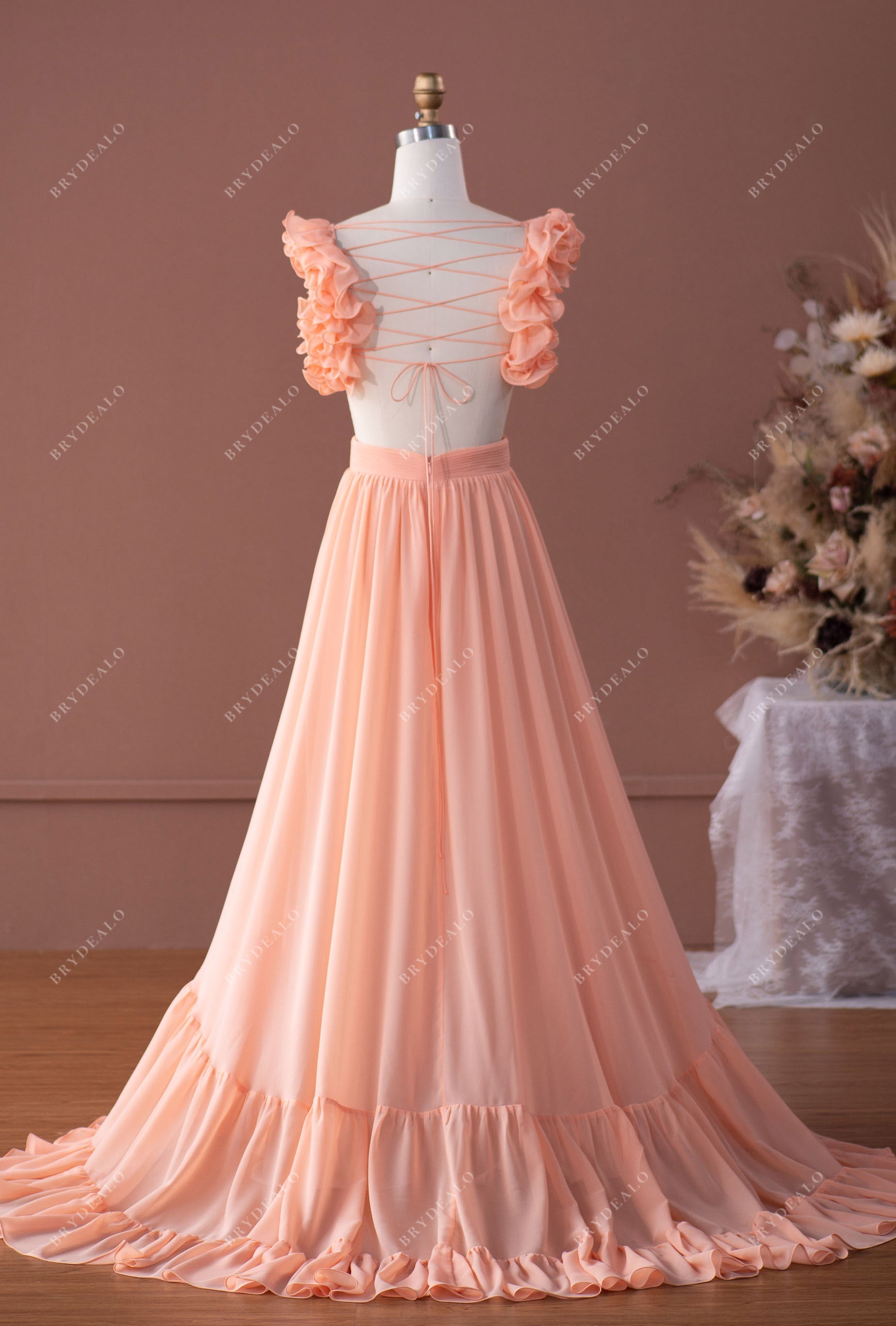 crisscross back pleated A-line formal dress 