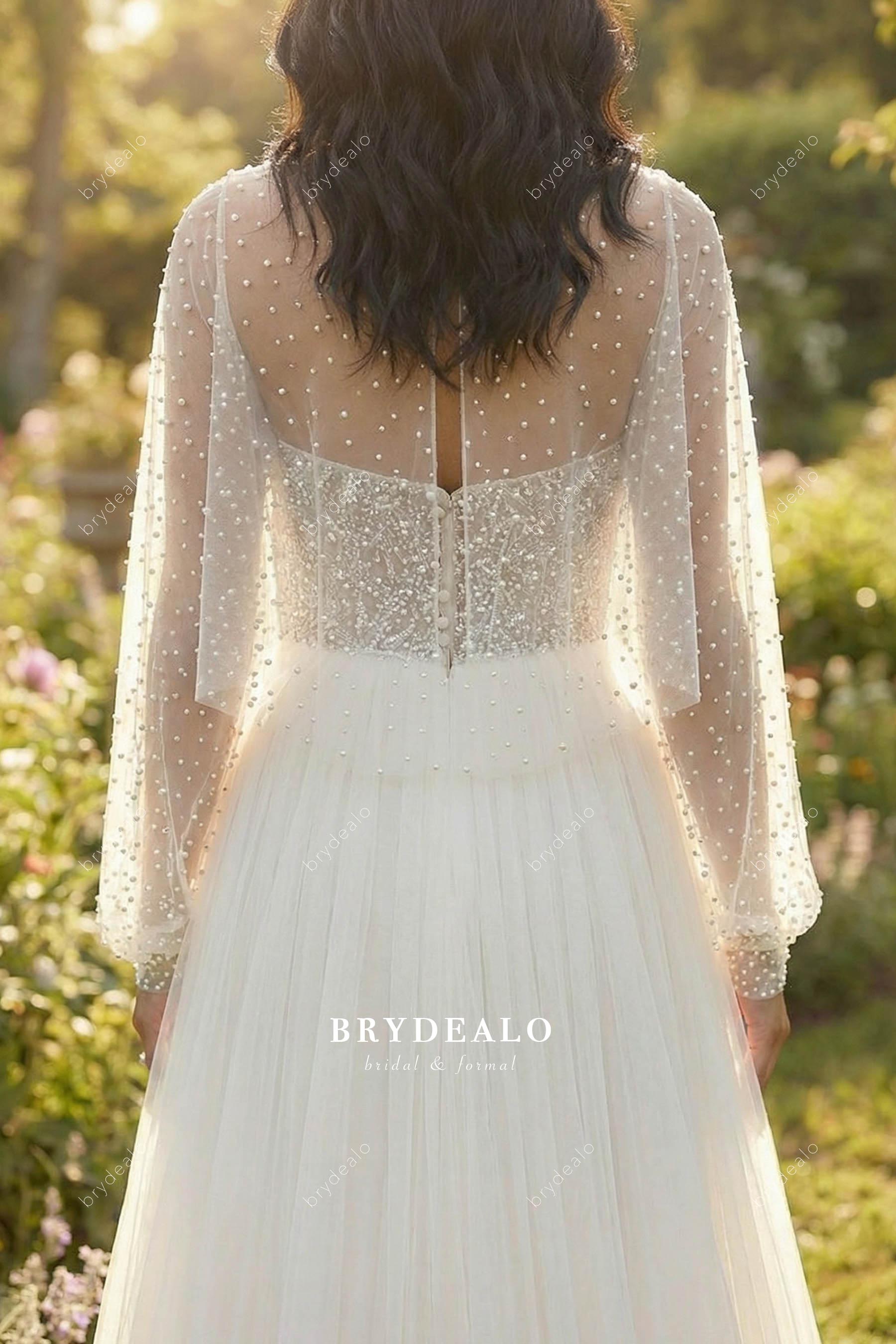 pearls cape wedding dress