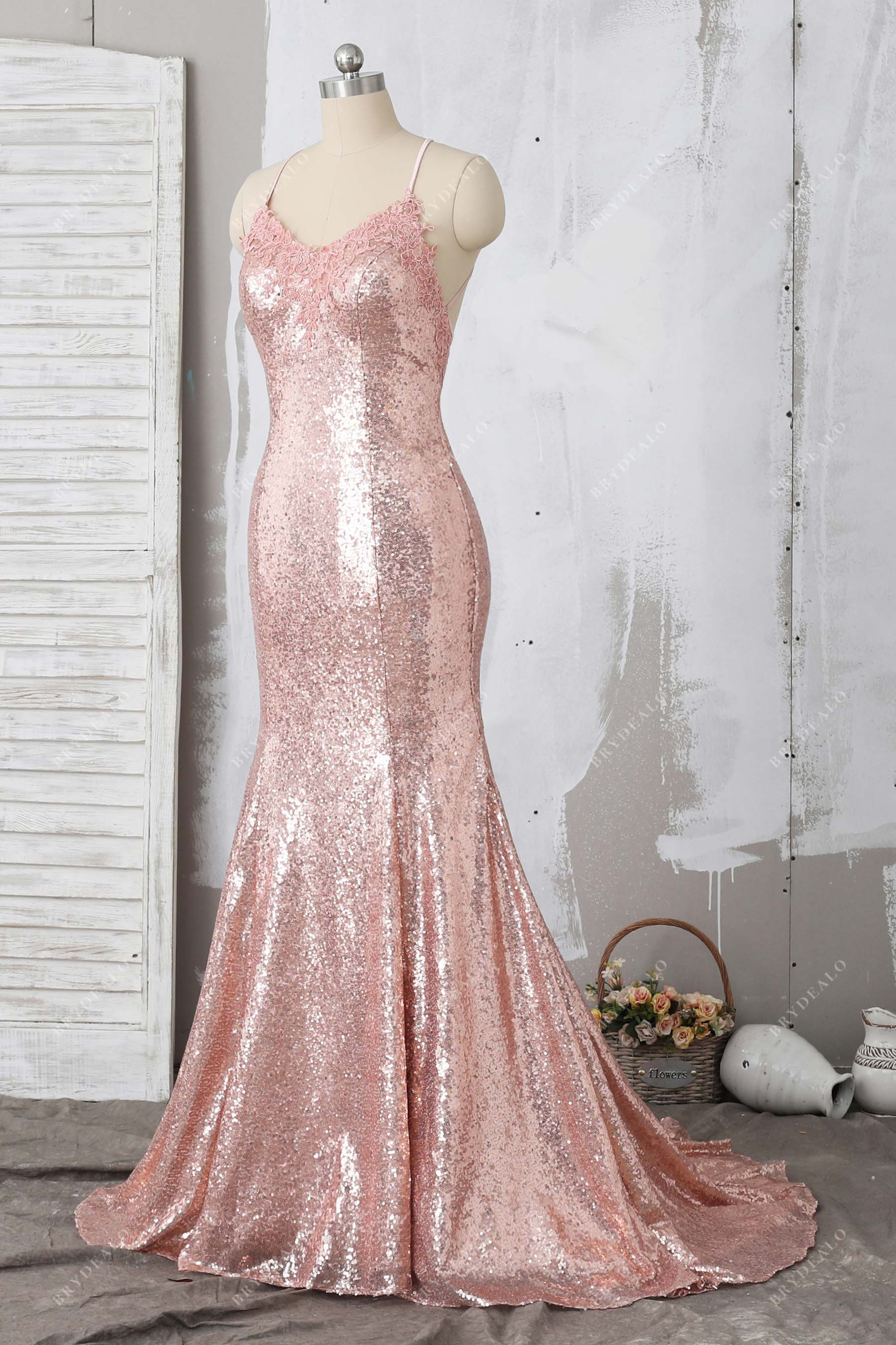 pink sequin sweetheart neck mermaid prom dress