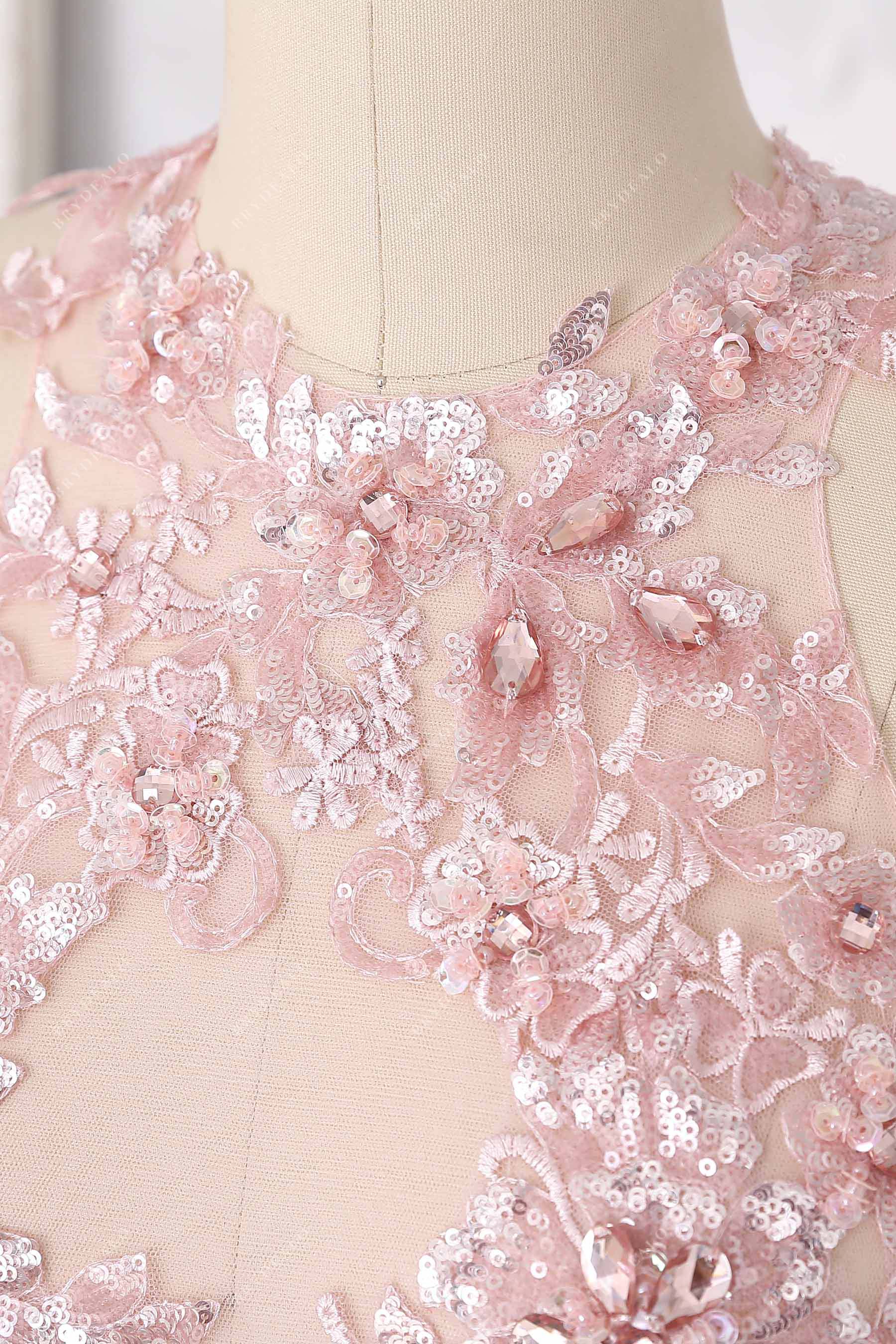 crystals beaded sequin lace illusion prom dress