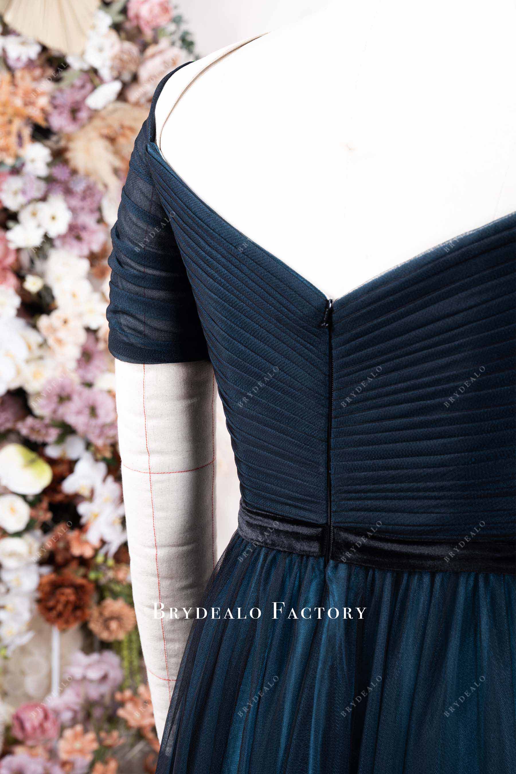 pleated back formal dress