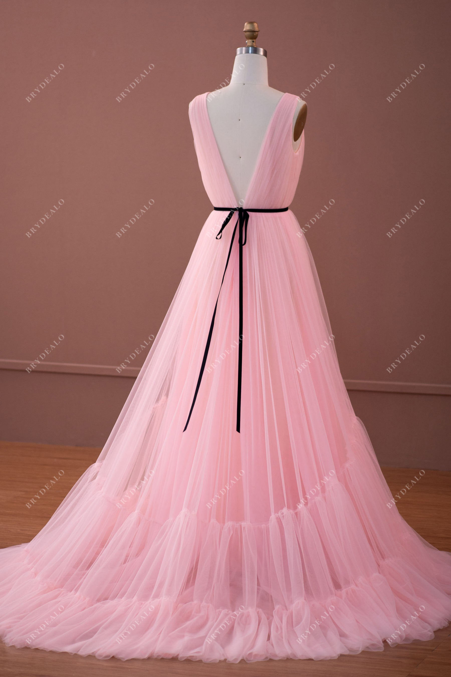 pleated bodice tiered tulle long formal dress