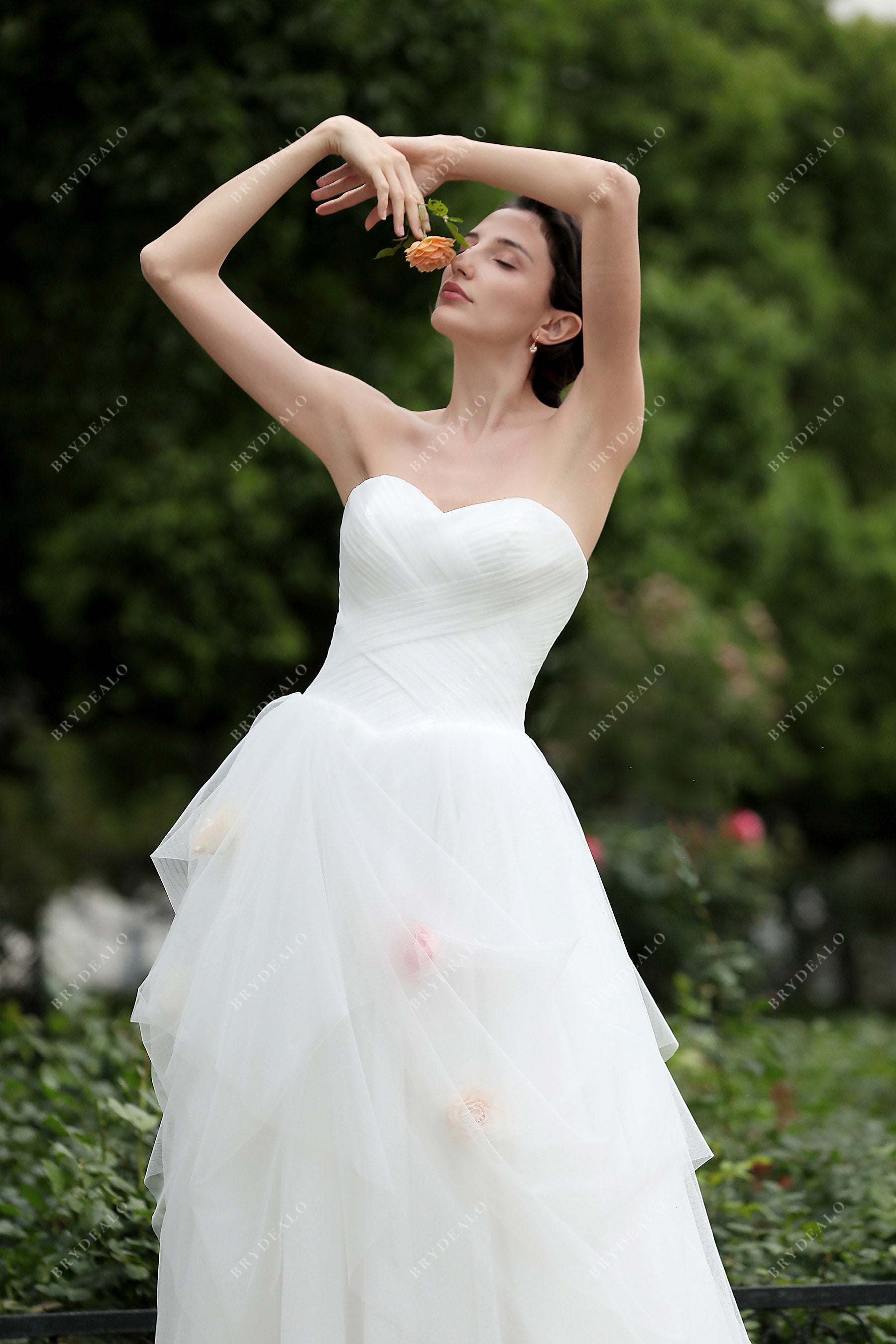 wrapped sweetheart neck tulle bridal dress