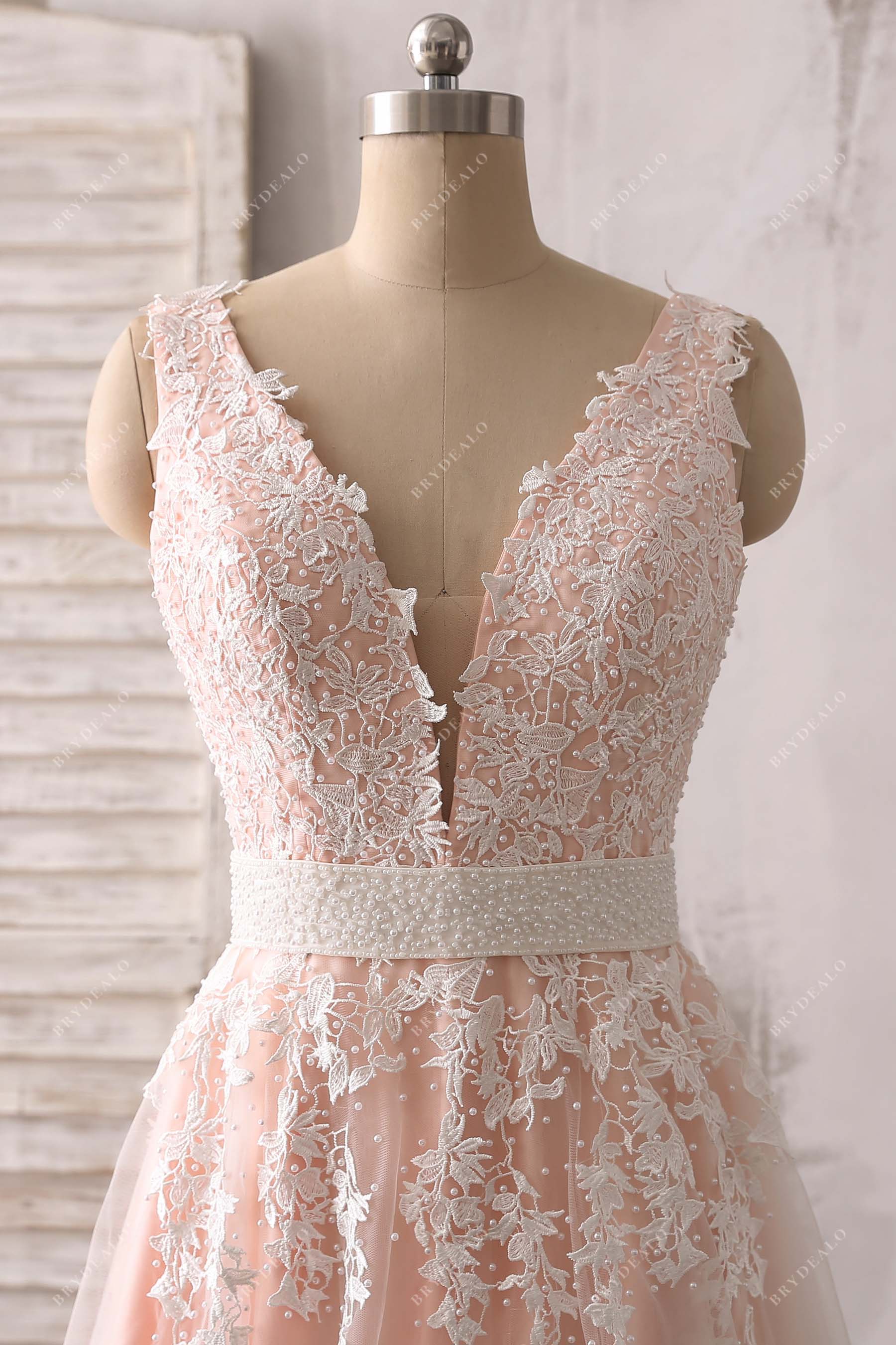 sleeveless lace applique beaded prom dress