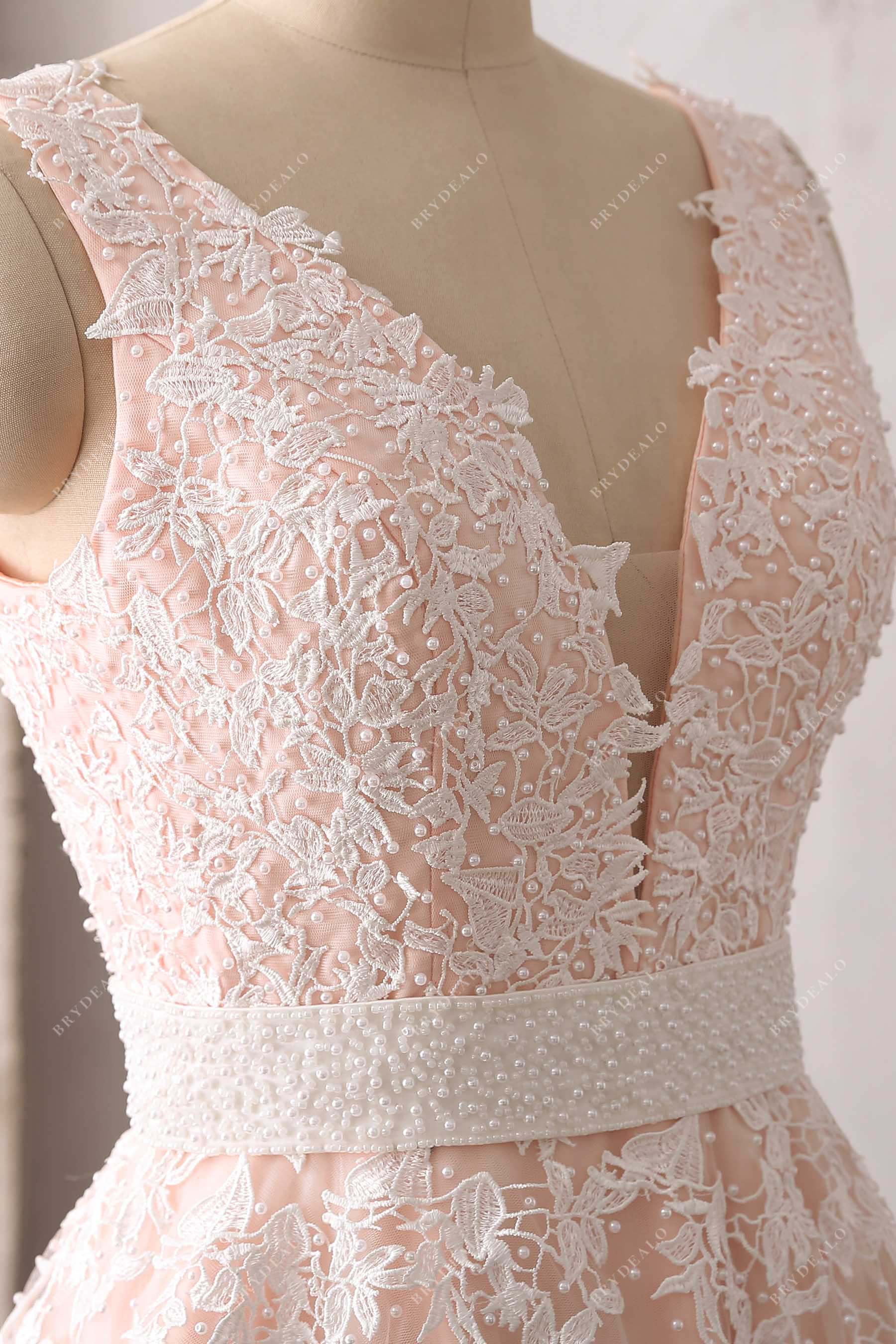 beaded lace plunging neck prom dress