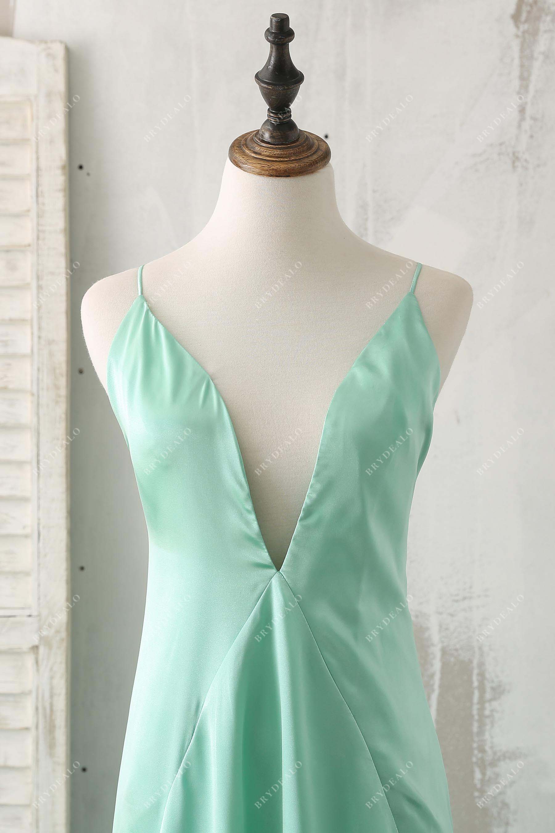 thin straps plunging neck formal dress