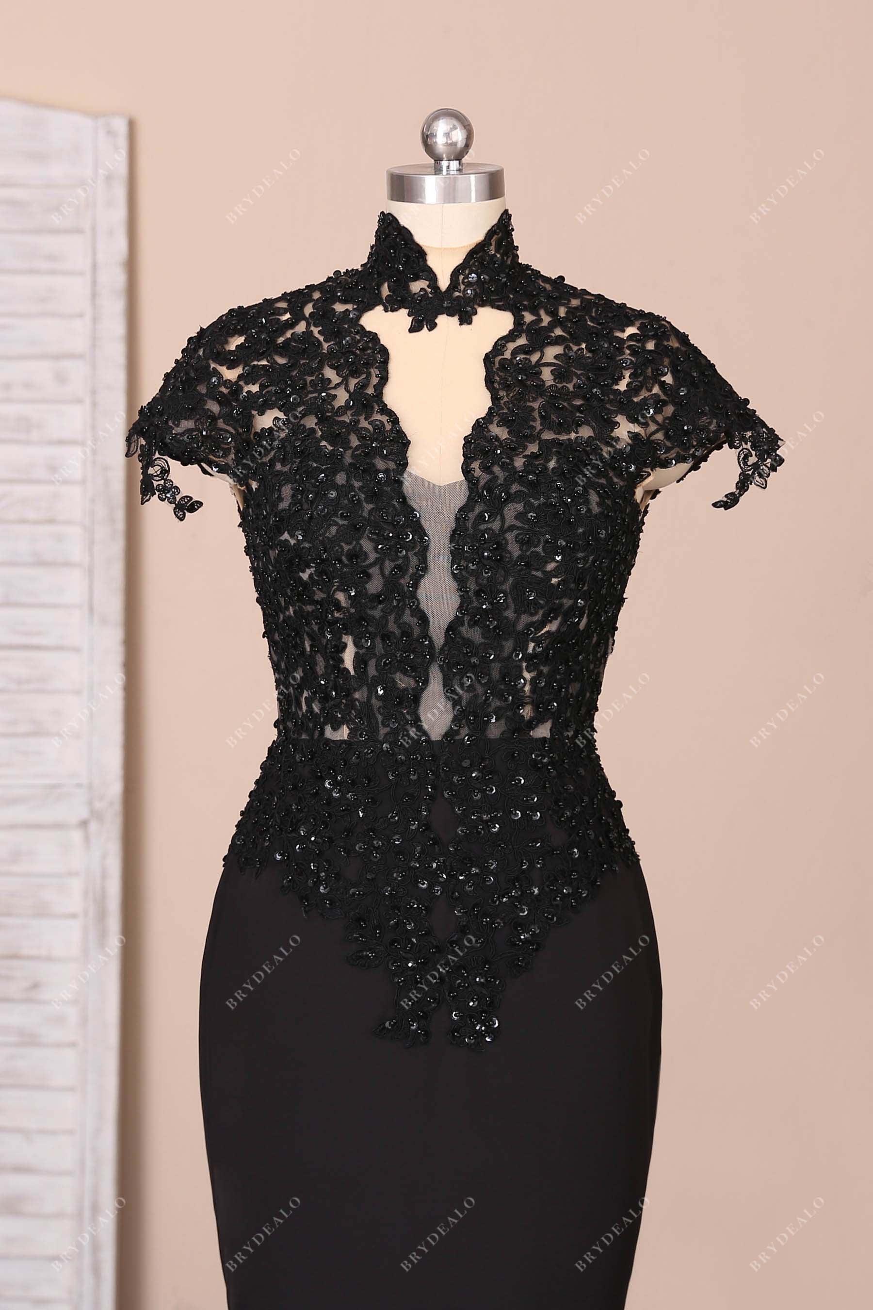 cap sleeves lace beaded bodice