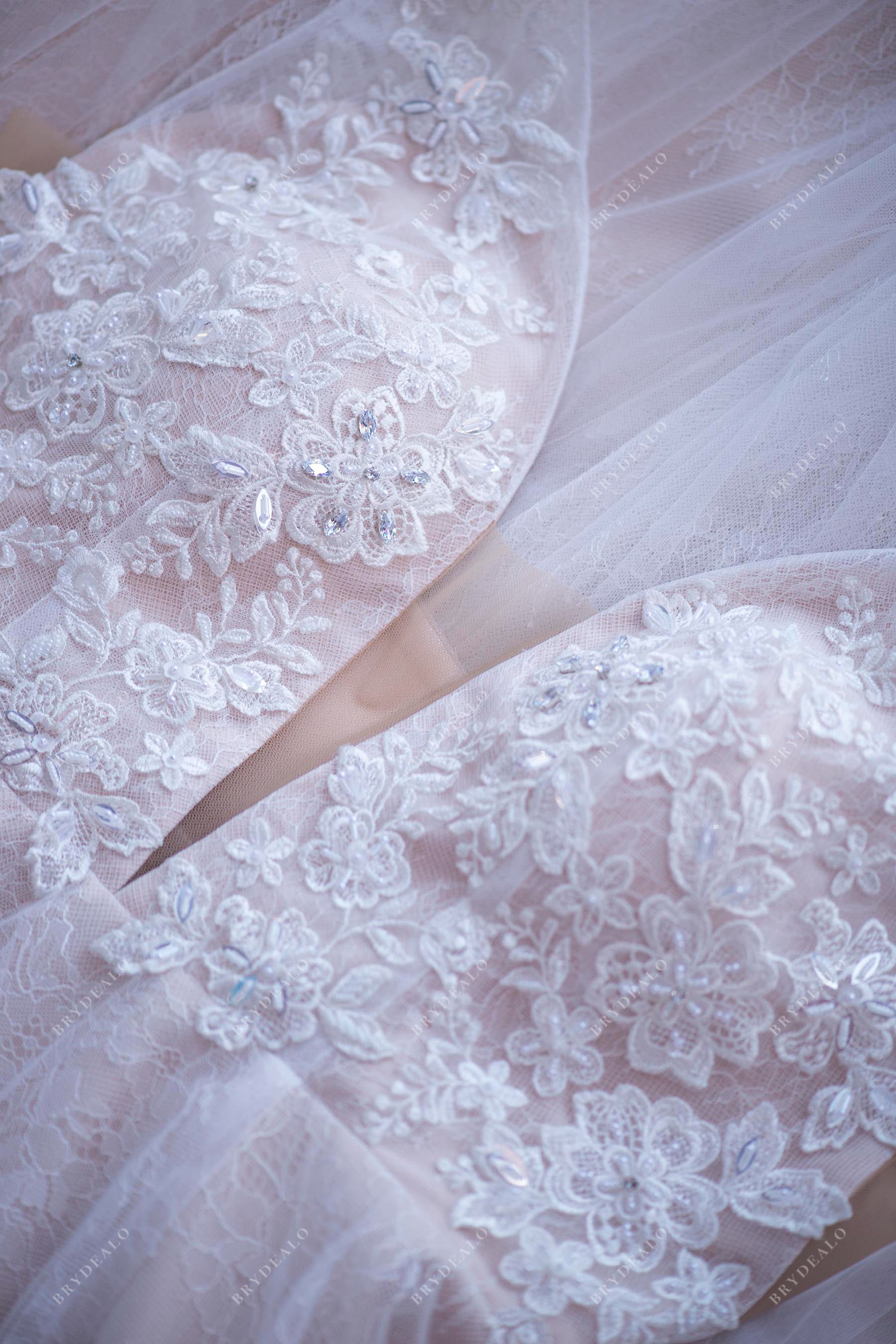 plunging neck rhinestone lace wedding dress