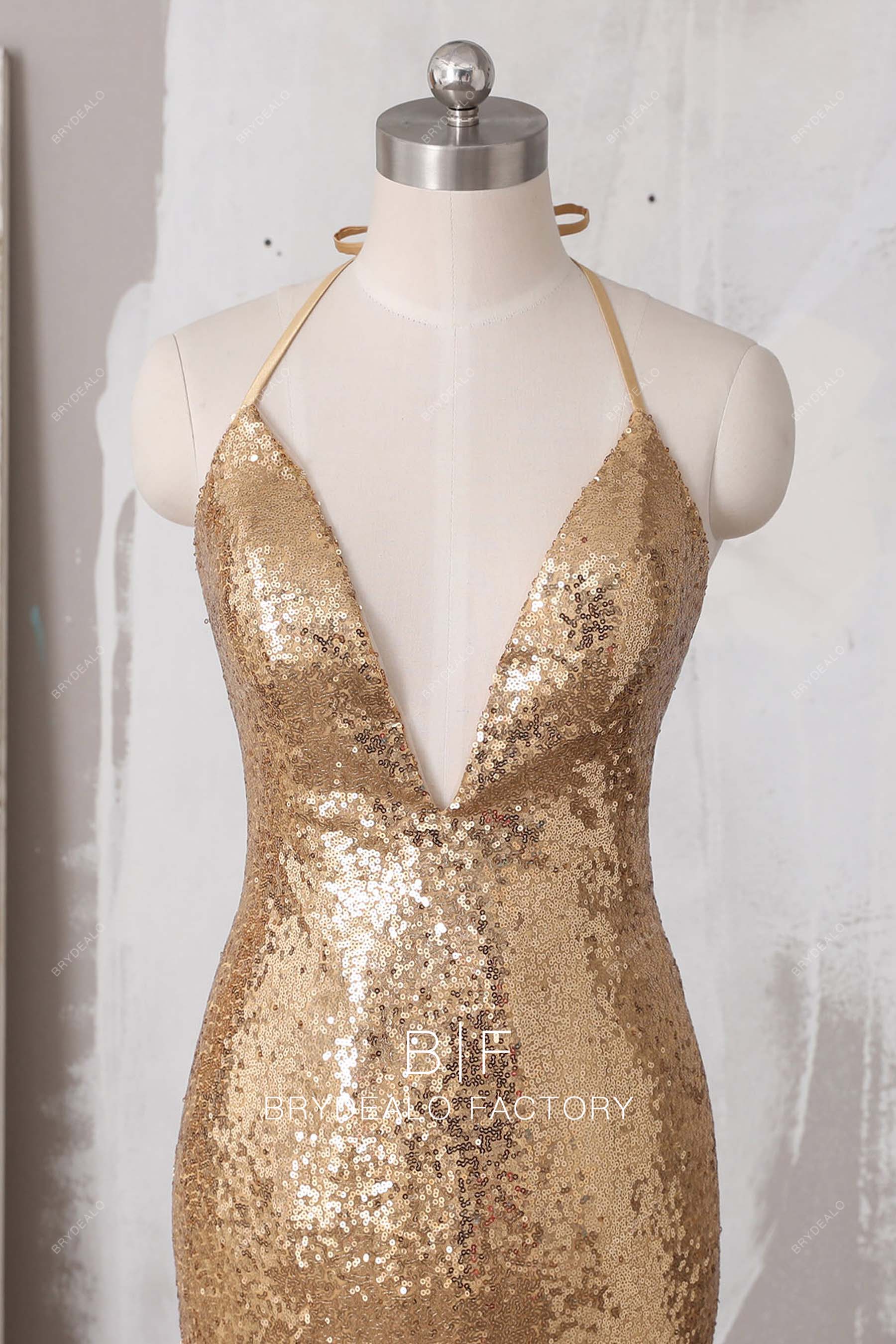 thin straps plunging neck sequin prom dress