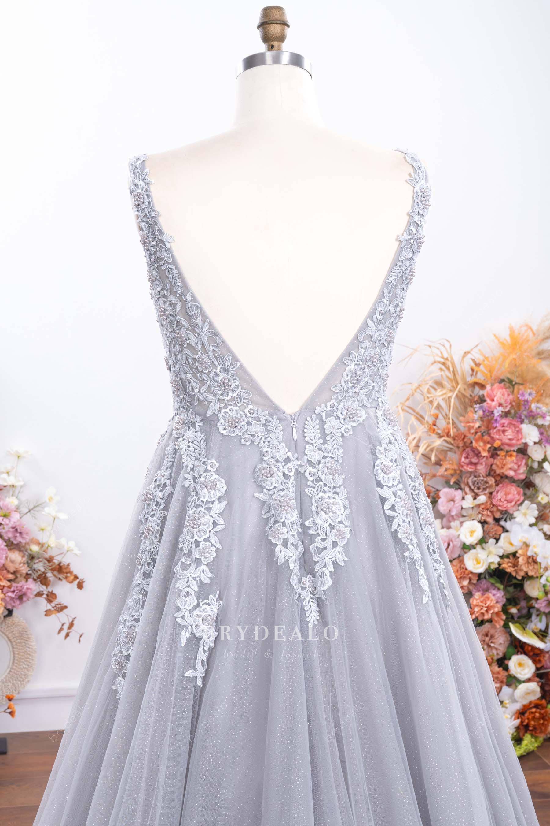 plus size shimmery grey a-line prom dress