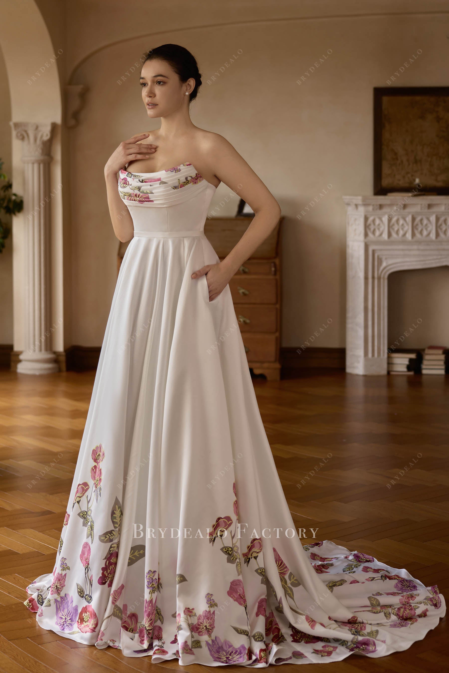 print pocket wedding dress