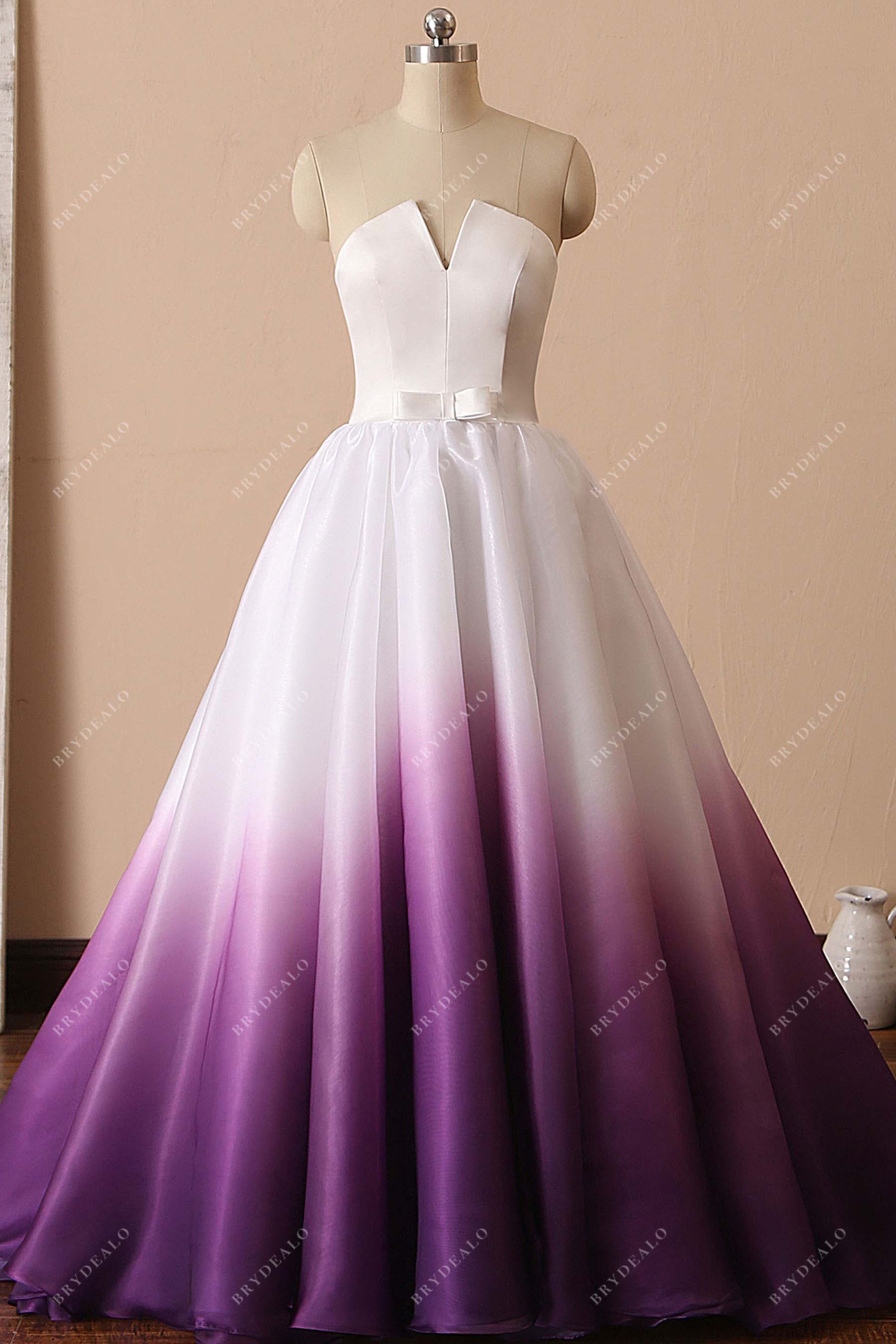 strapless ombre v cut neck wedding gown