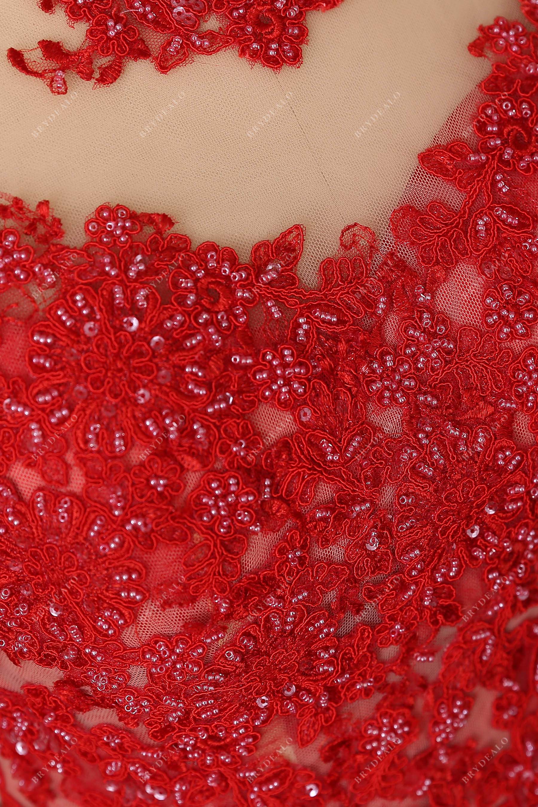 red beaded applique prom dress