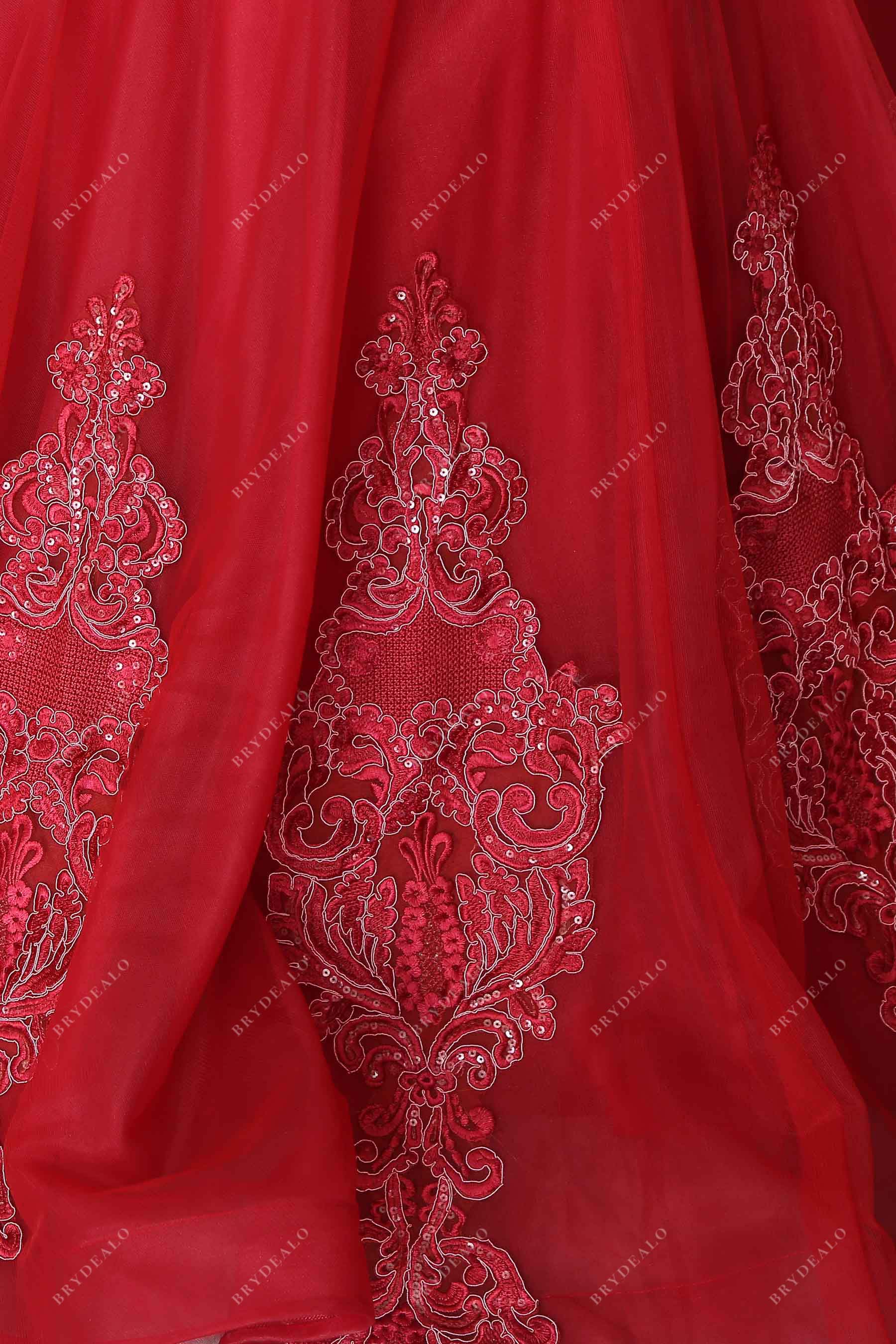 red tulle trumpet prom dress