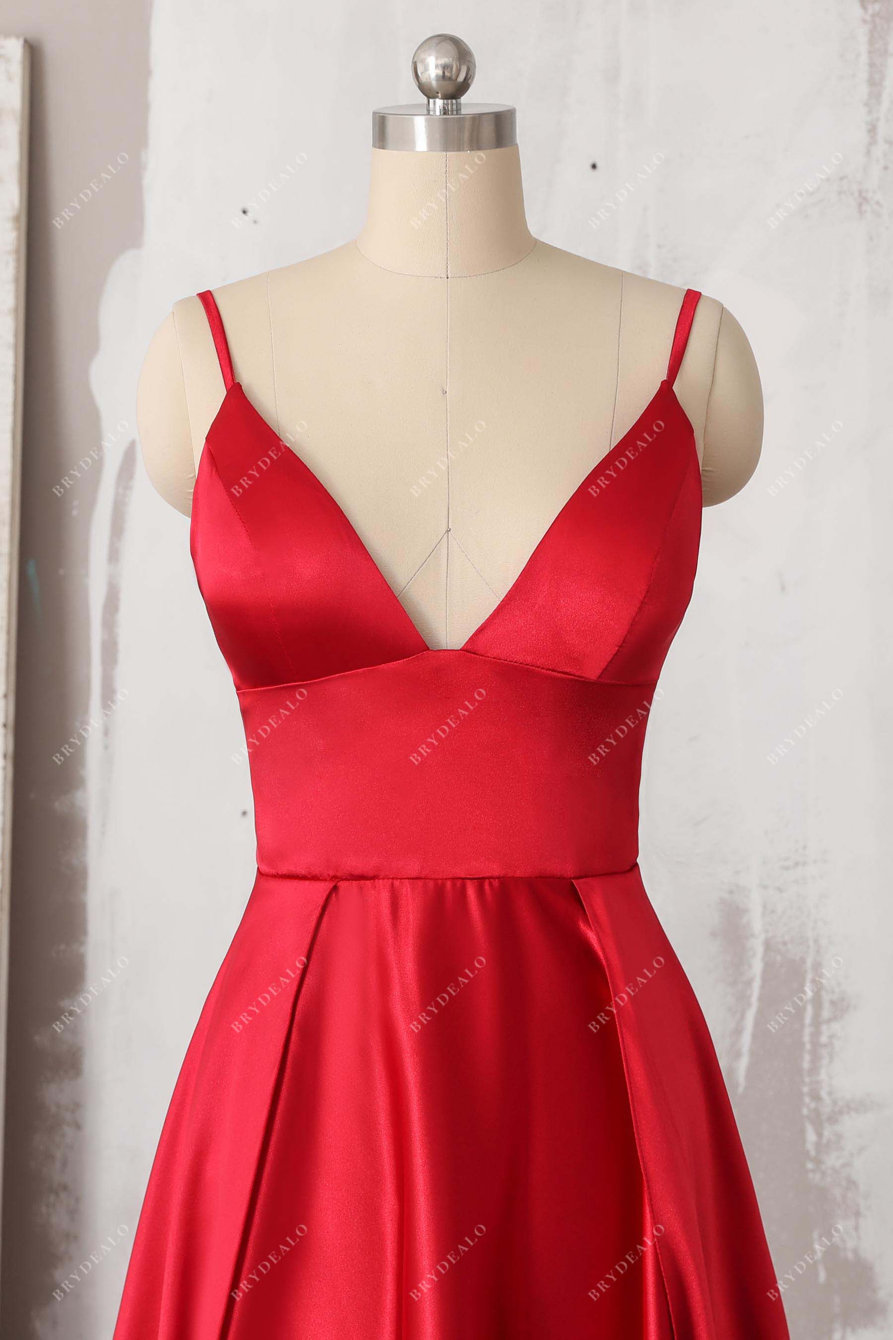deep v-neck satin prom dress