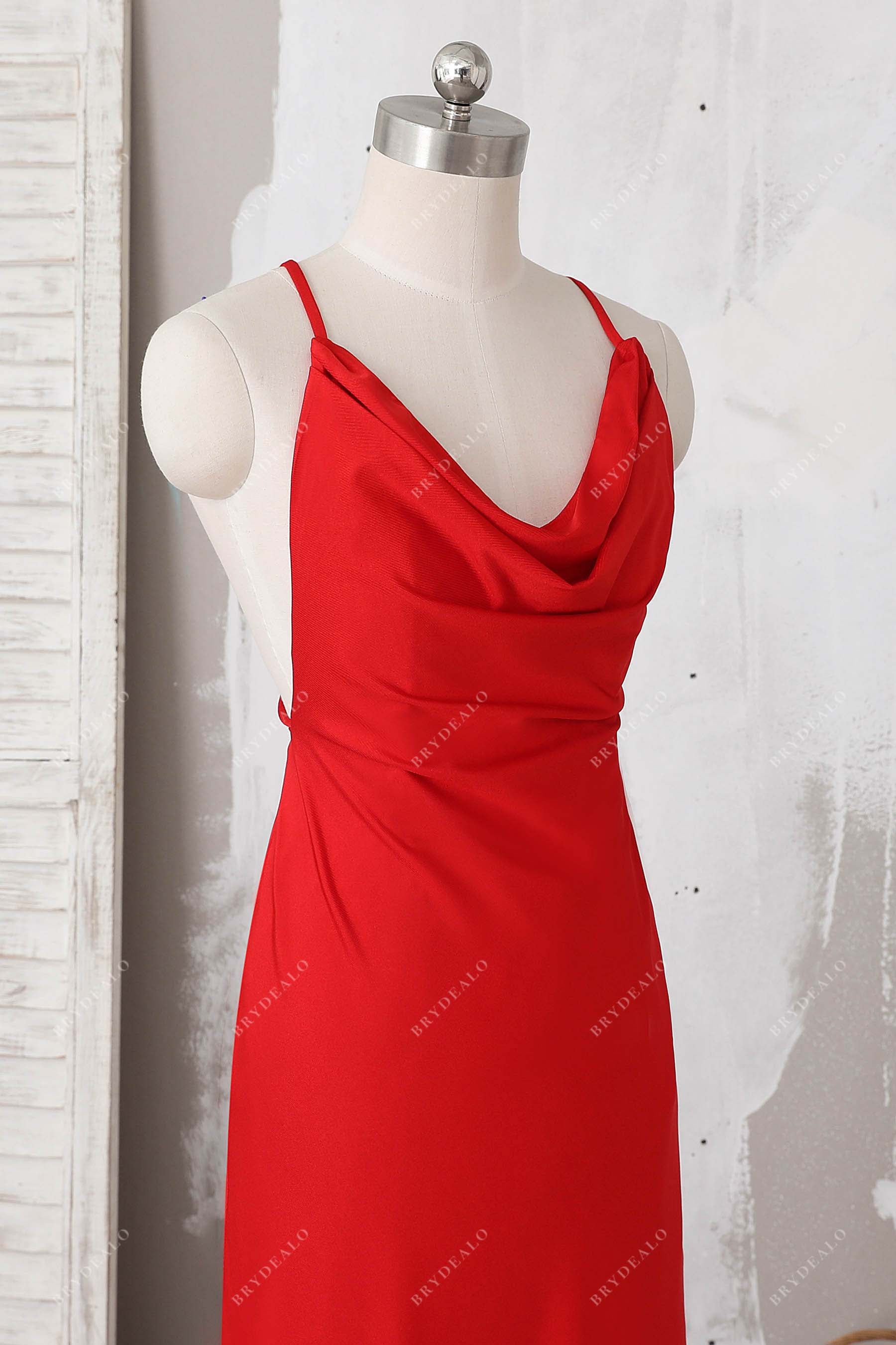 sleeveless cowl neck prom dress