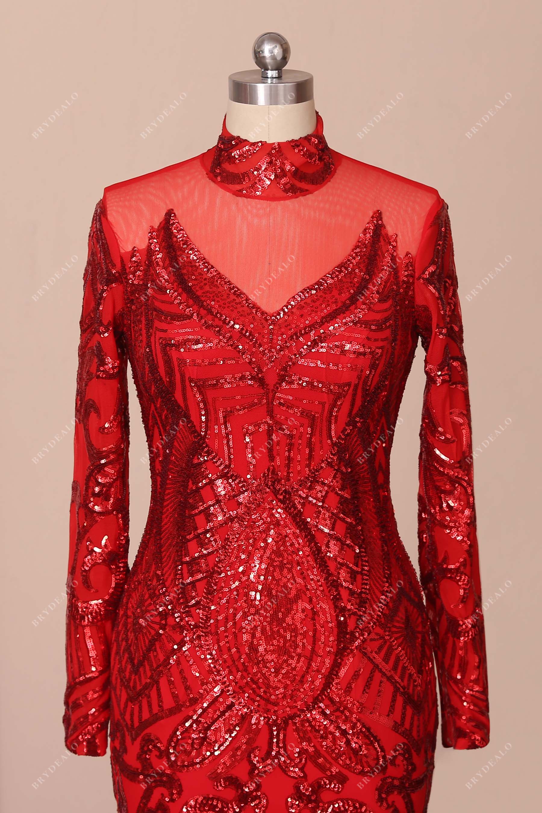res sequin long sleeve prom dress