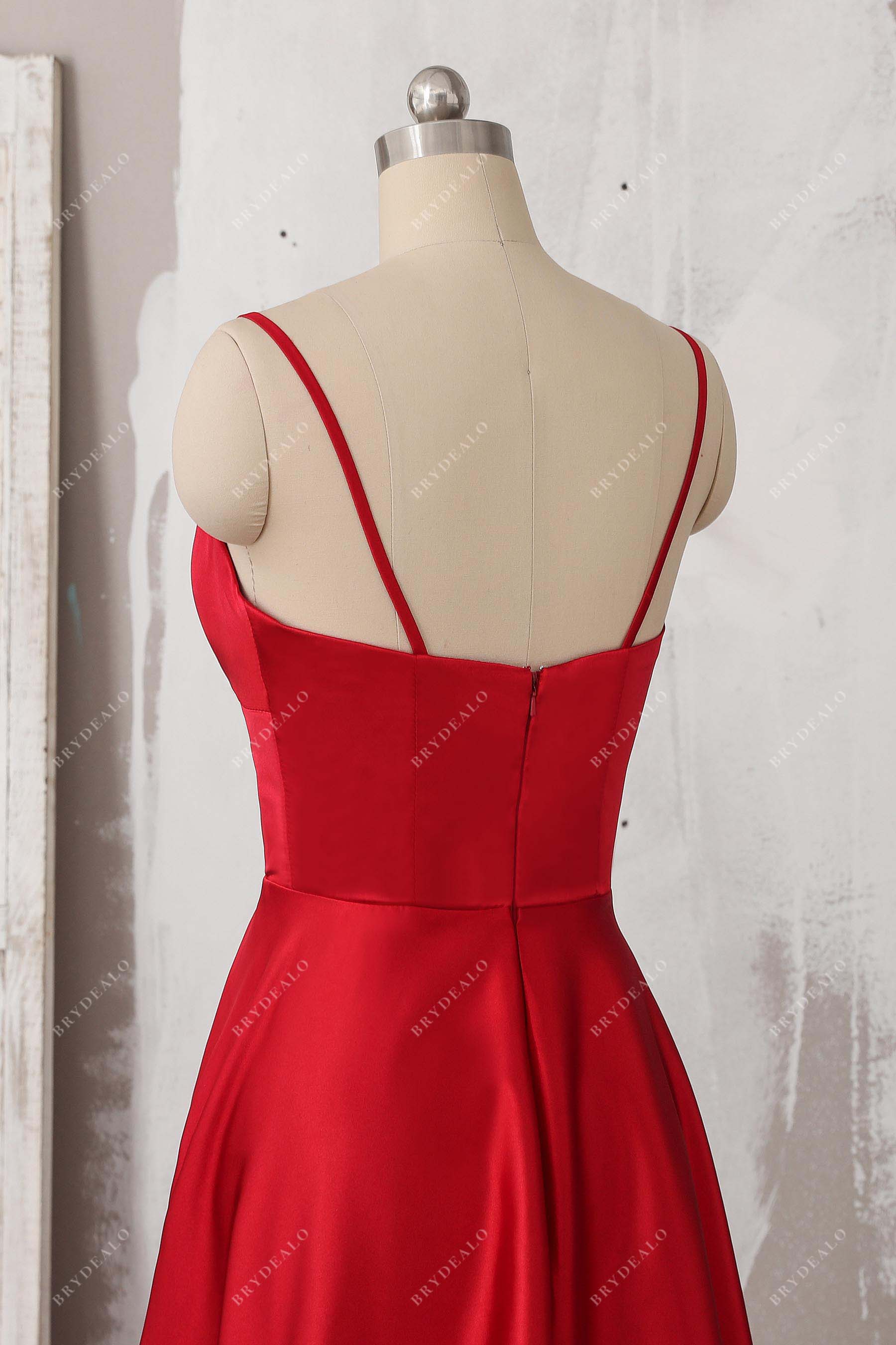 red thin straps evening dress