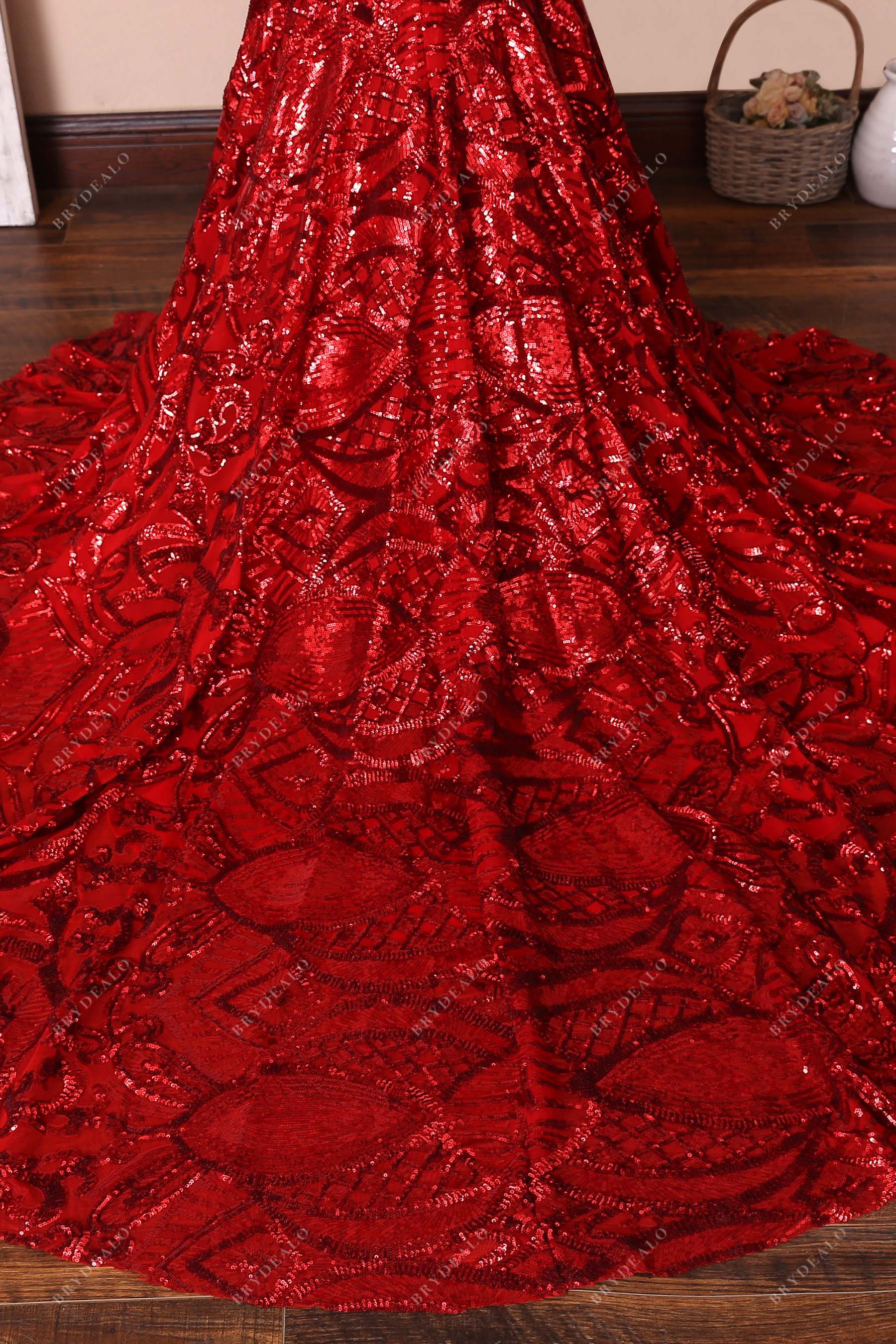 unique red sequin long train formal gown