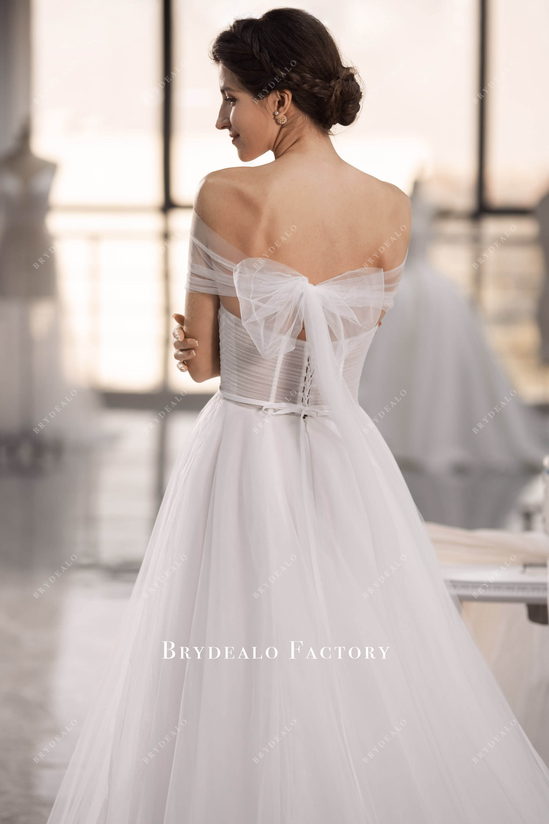 off the shoulder wrap wedding dress Satin Wedding Dress with Off Shoulder Long Sleeves Sweetheart Neckline Bridal Gown with High Slit and Pearl Floret Details Plus Size Size 12