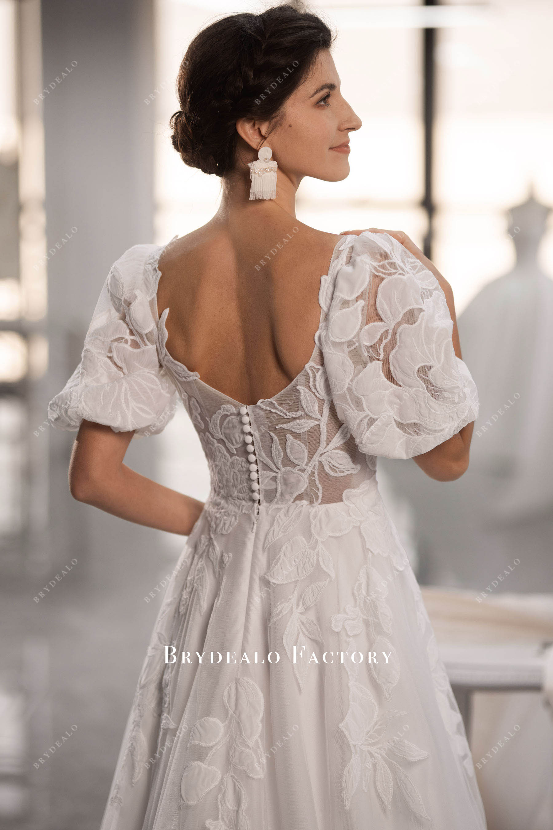 romantic short sleeve wedding gown