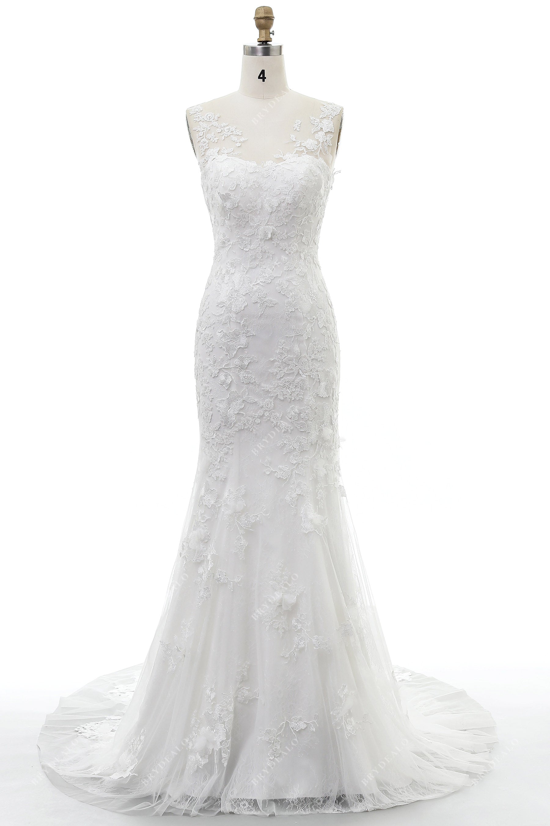 illusion neck 3d floral lace mermaid wedding dress