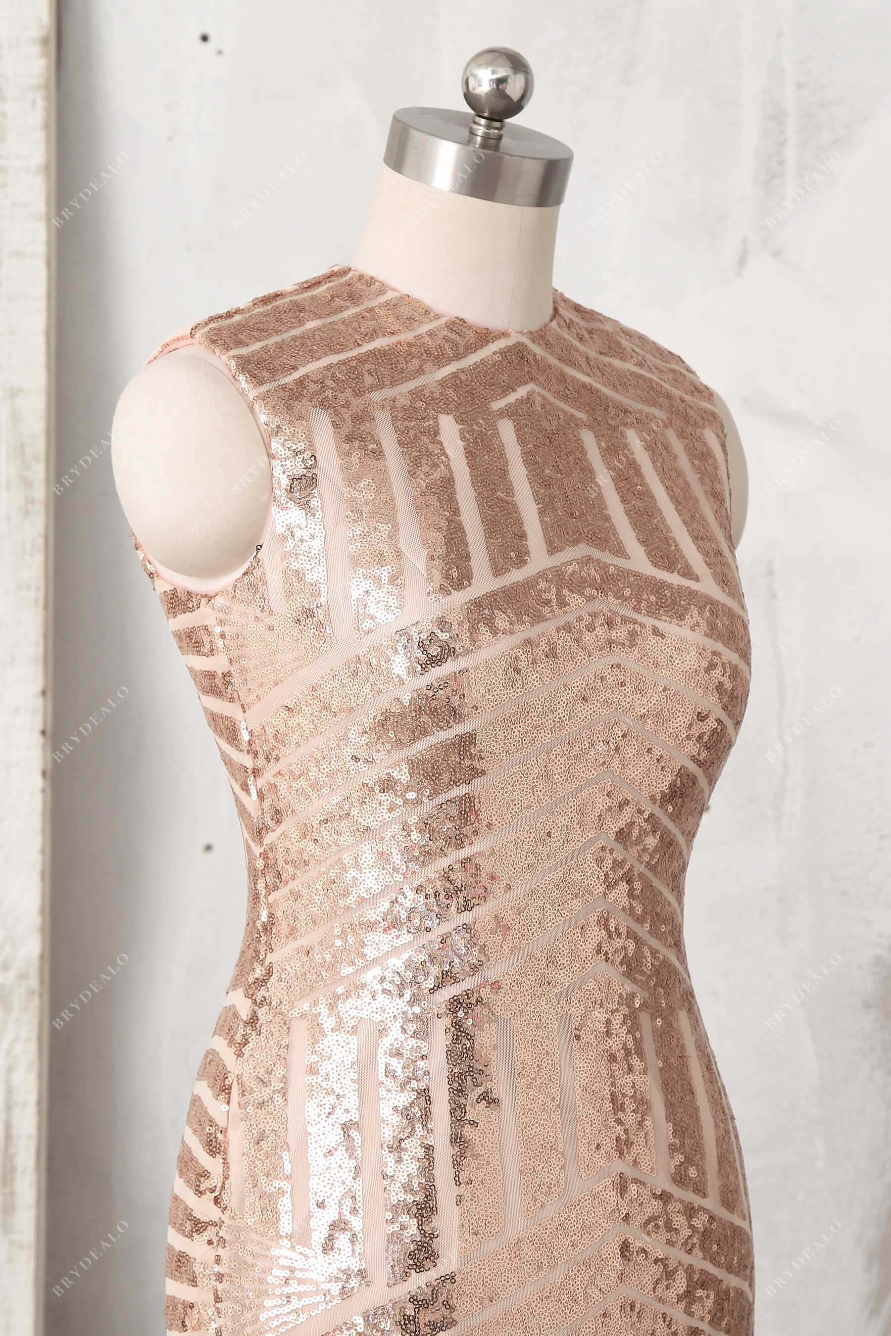 rose gold straps sequin crew neck prom dress