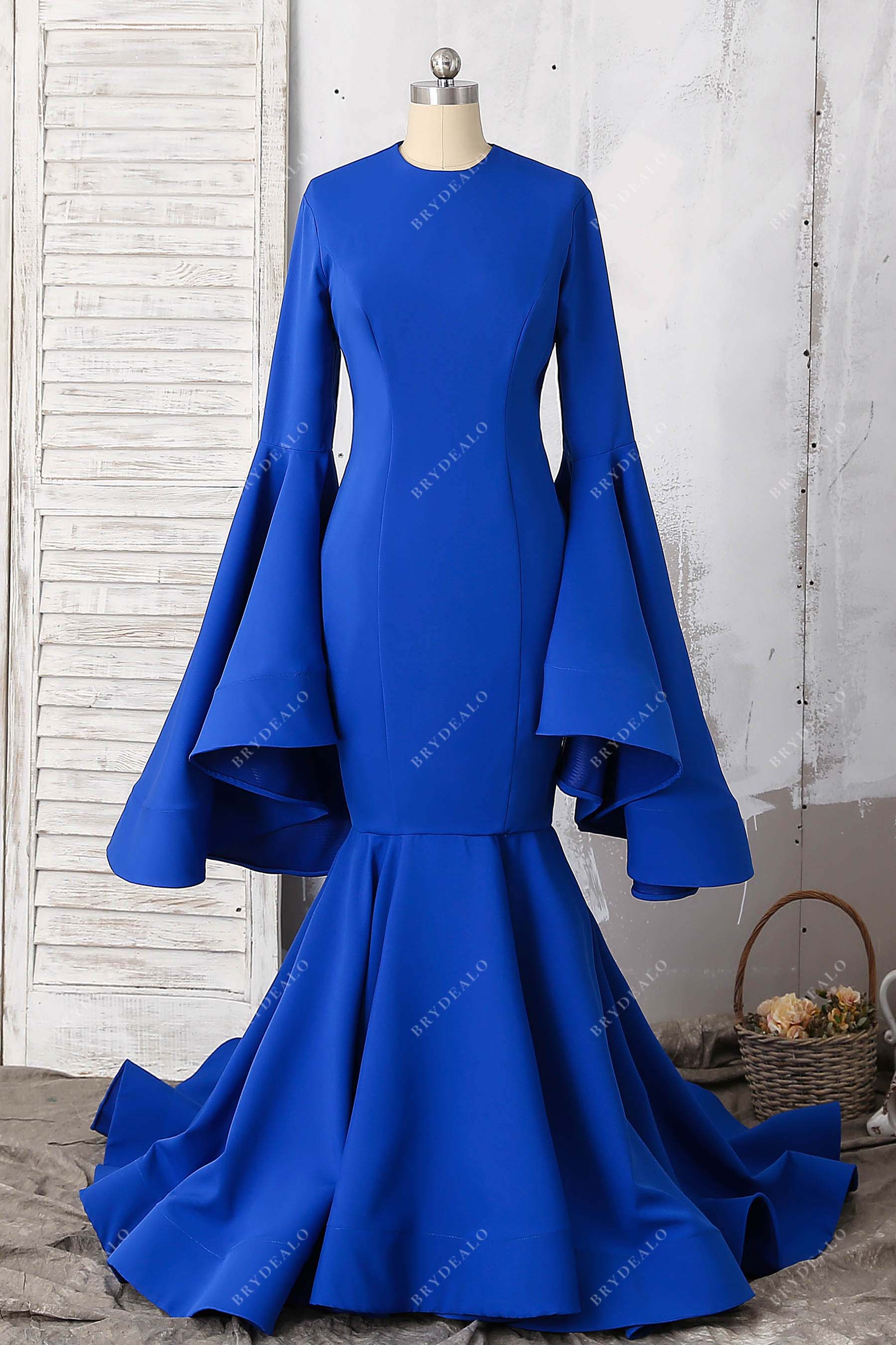 Unique Inspired Bell Sleeve Royal Blue Trumpet Dress
