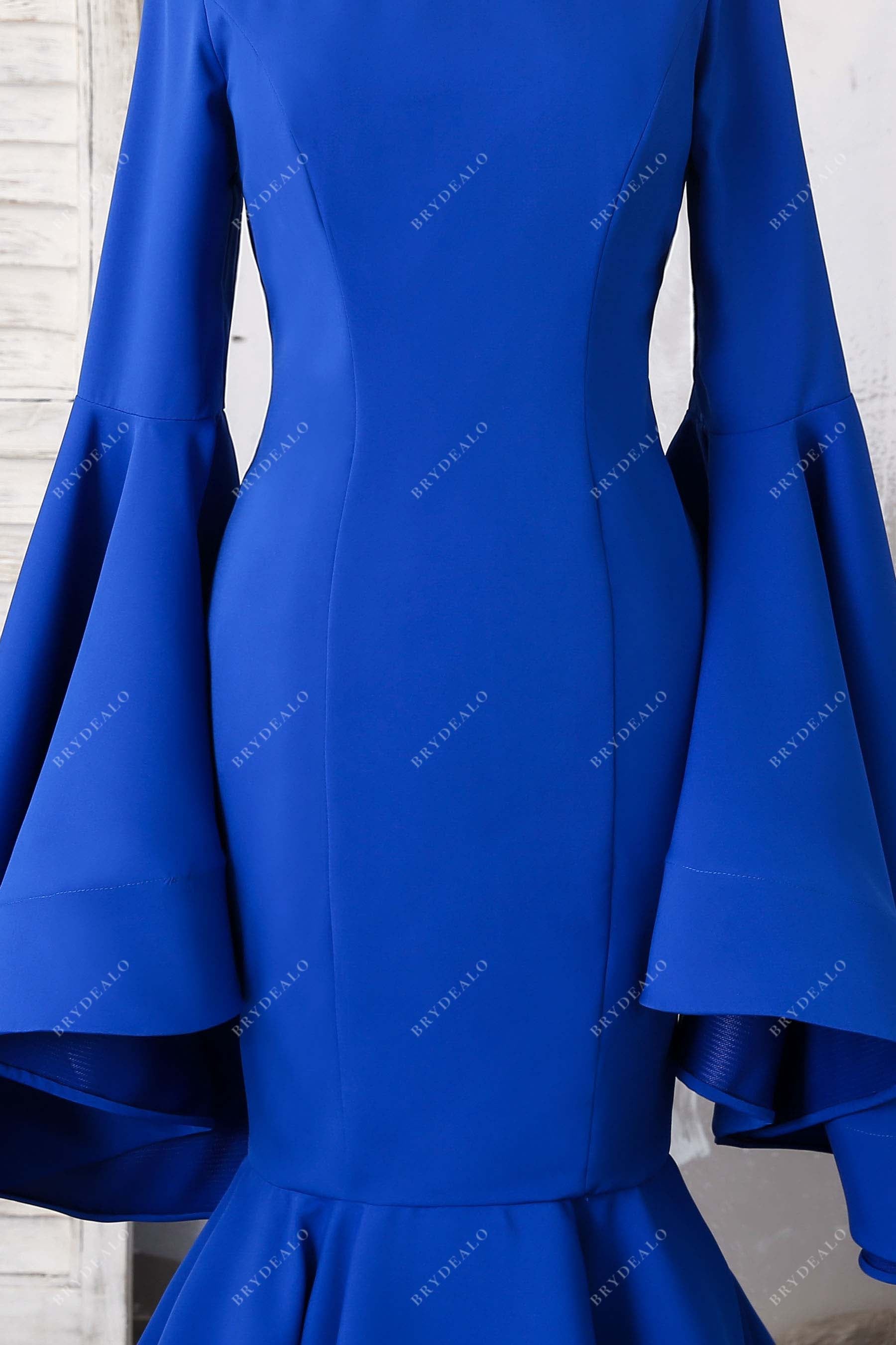 royal blue matte crepe bell sleeves formal dress