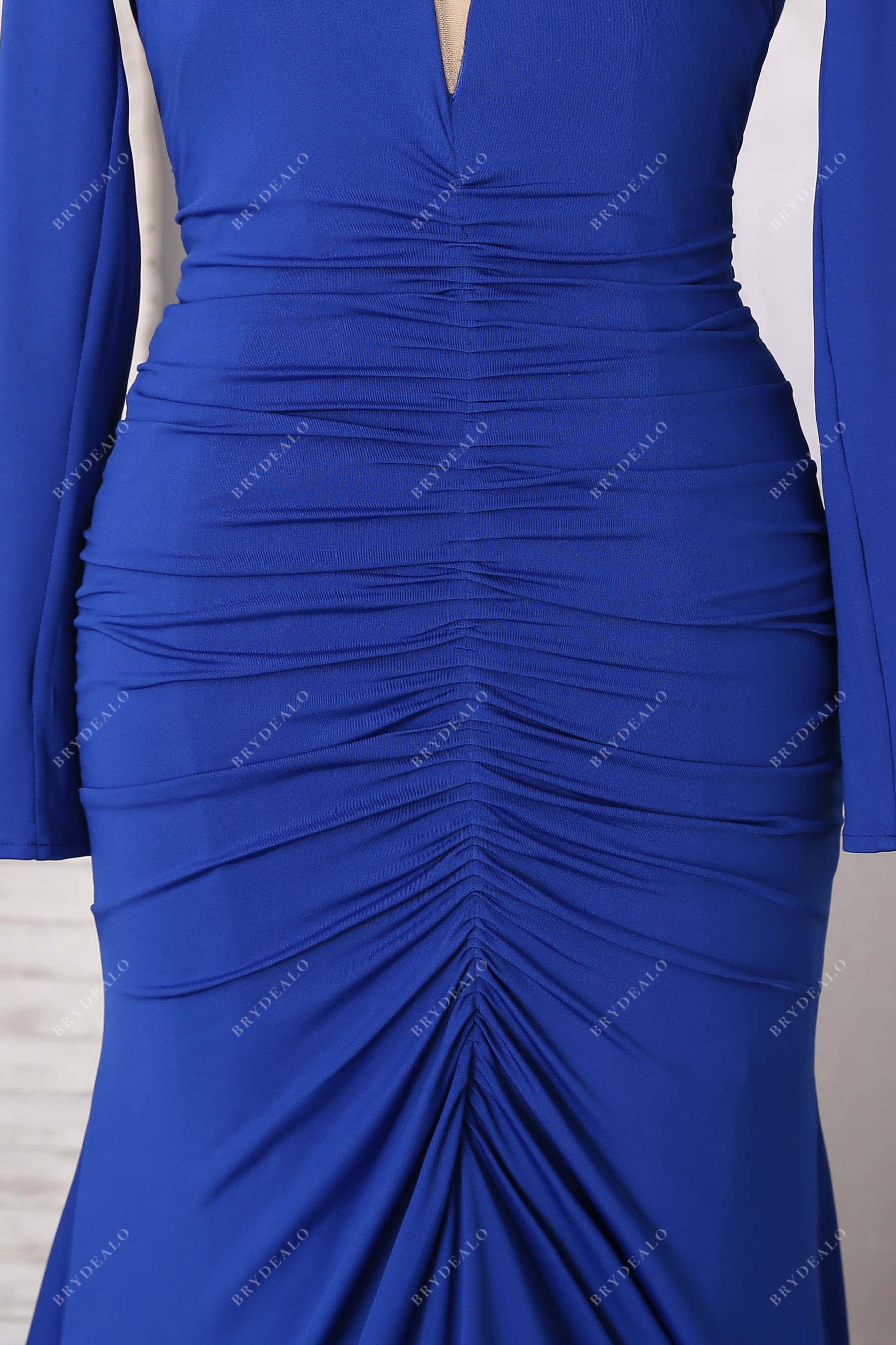 royal blue jersey pleated formal dress
