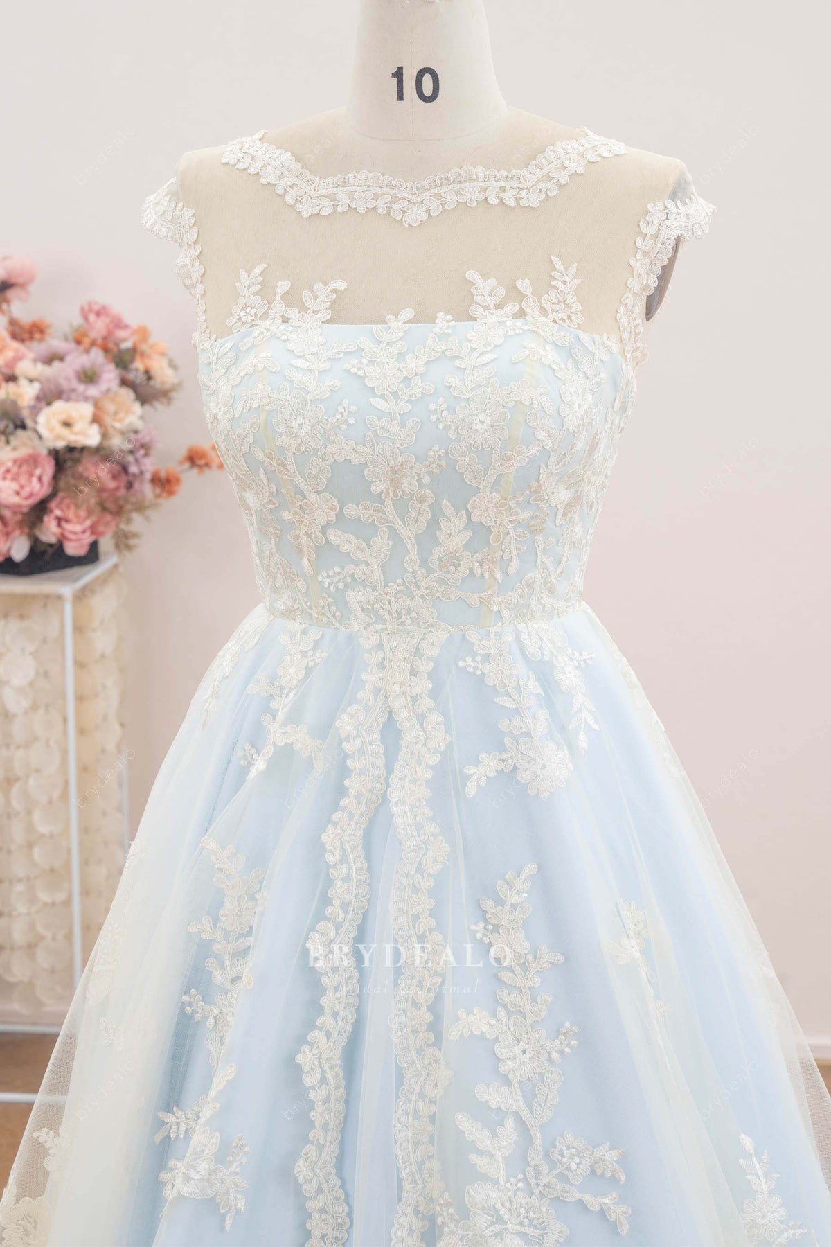 royal lace boat neck wedding dress