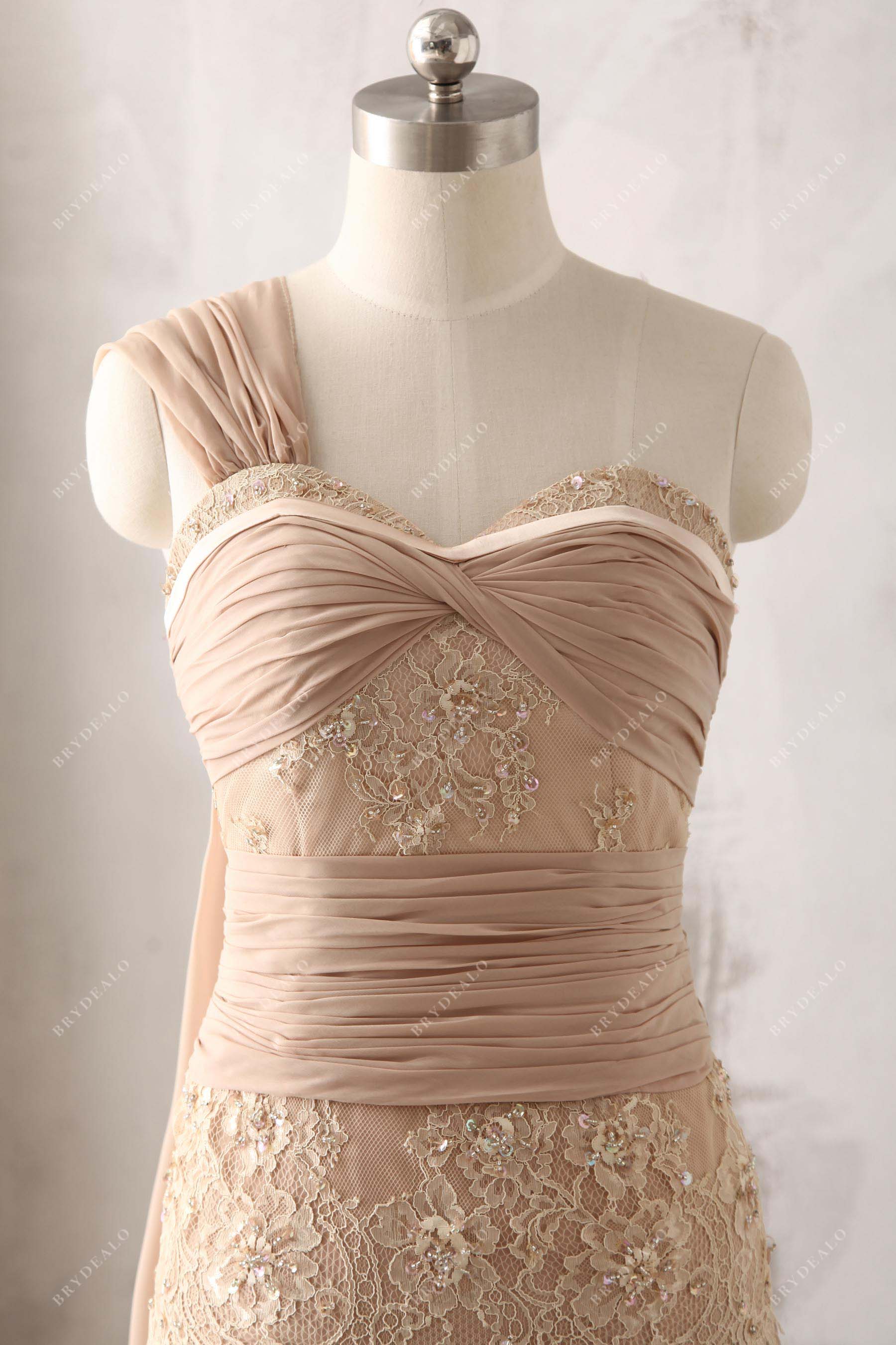 Apricot Chiffon One Shoulder Lace Prom Dress