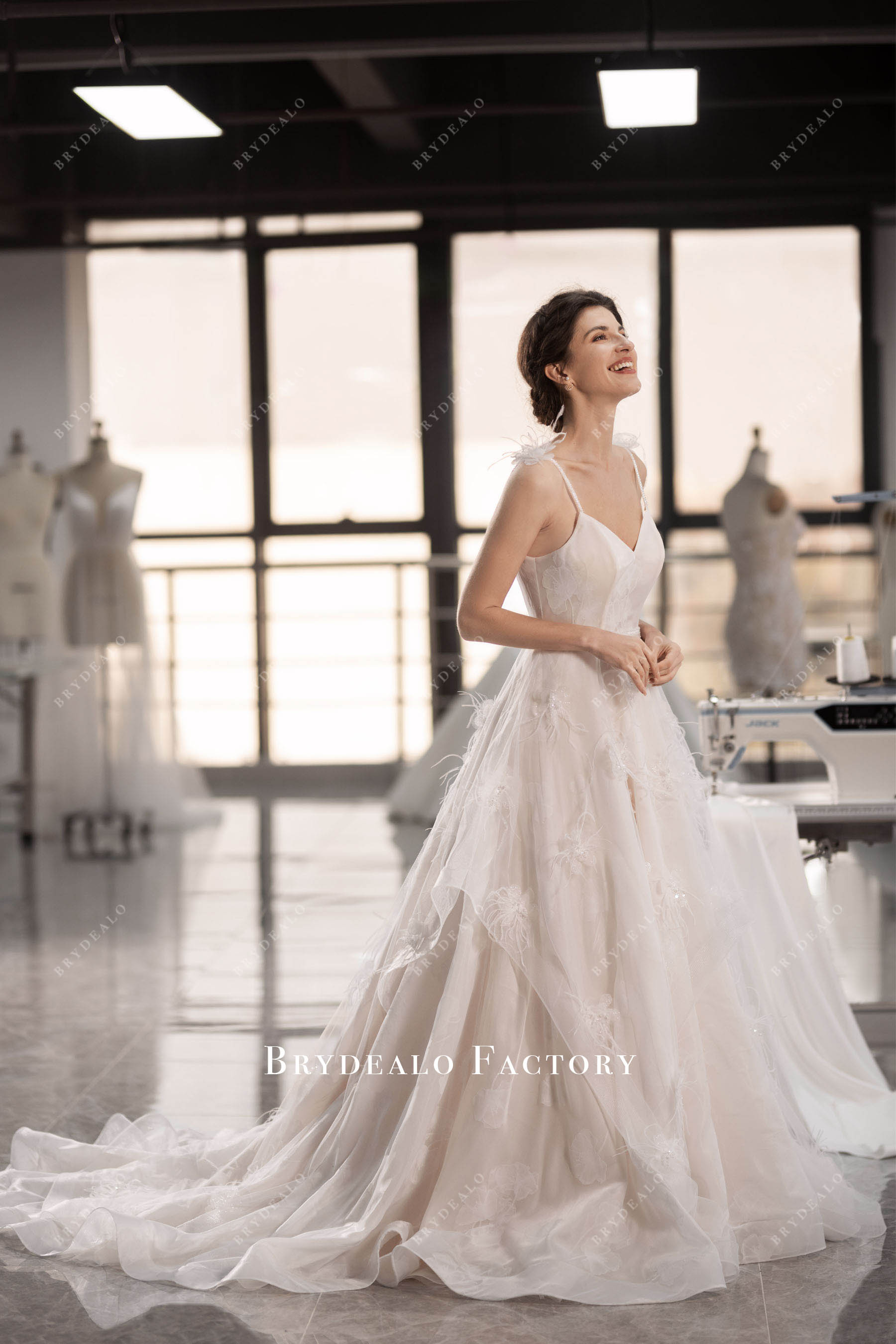 feather flower wedding dress