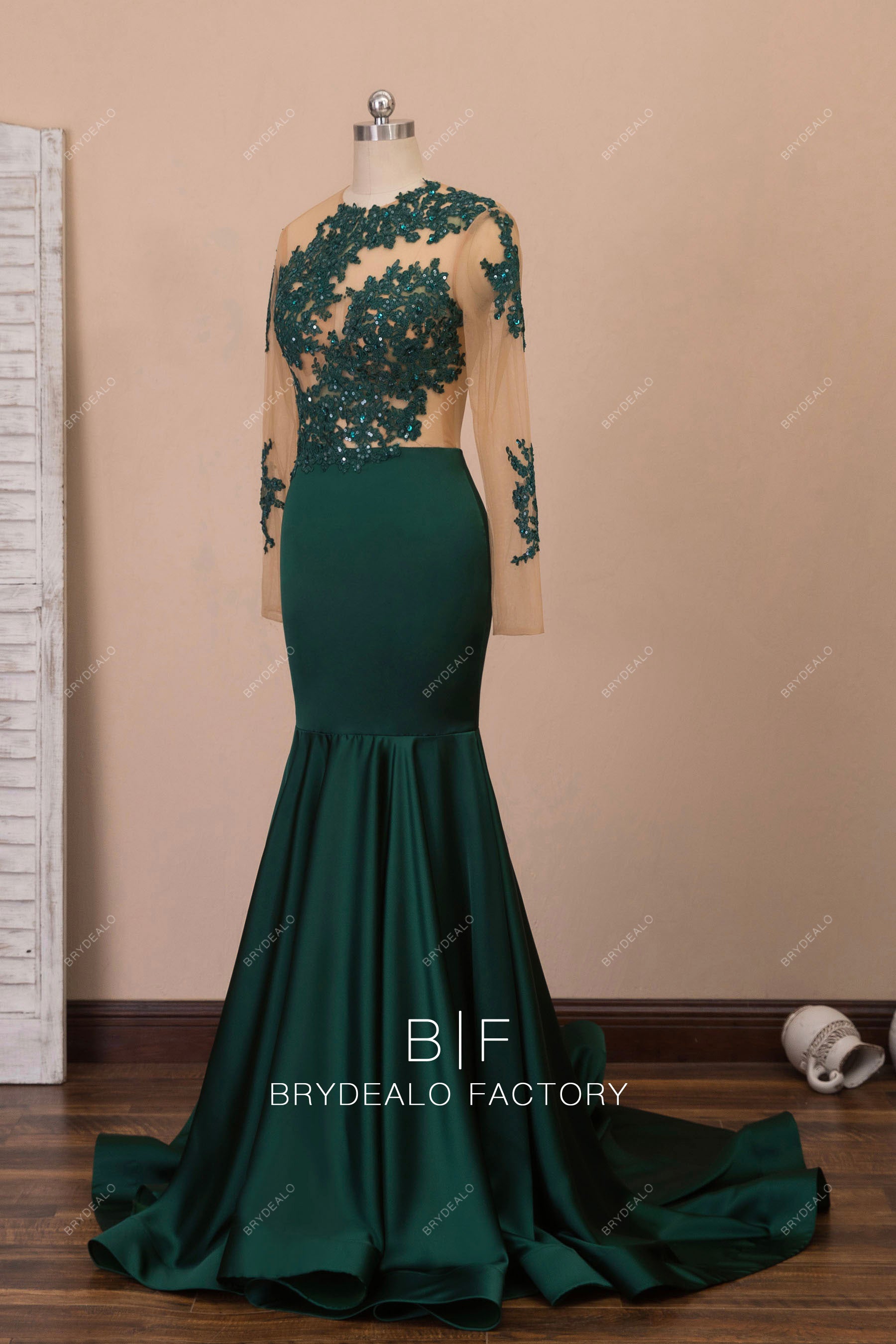 illusion sleeve ruffled jersey prom dress