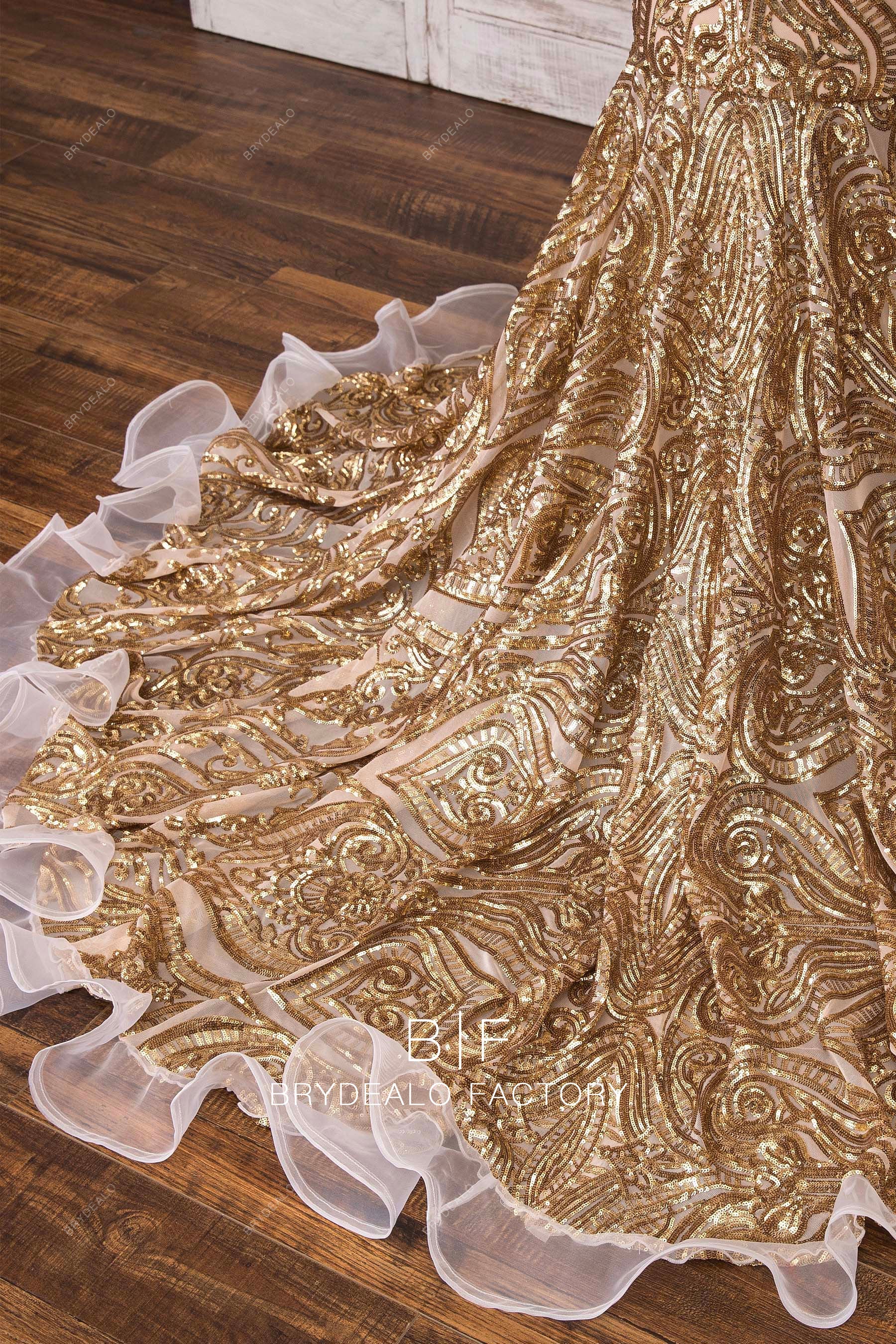 ruffled organza long train prom dress