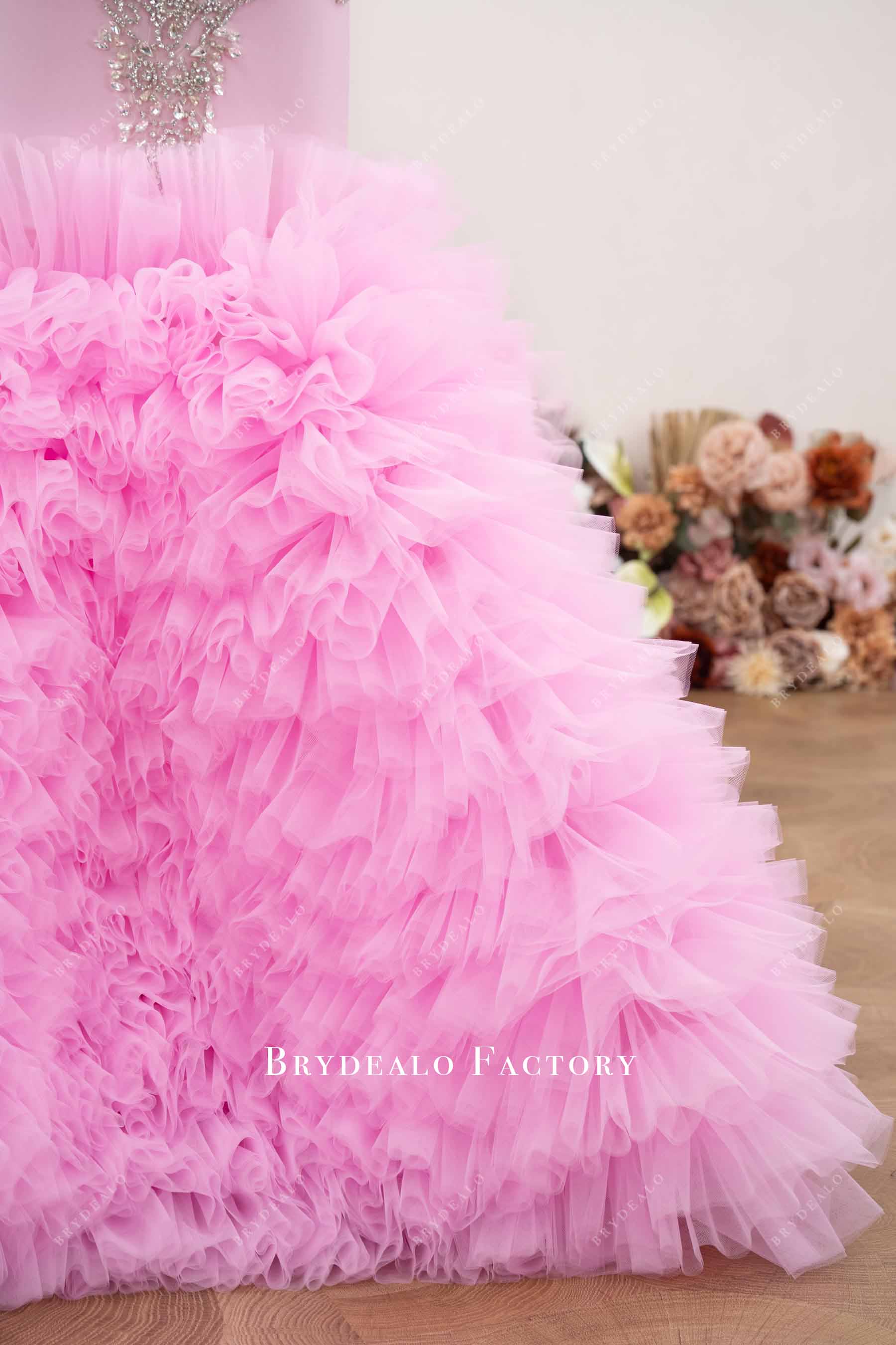 ruffled tulle prom dress