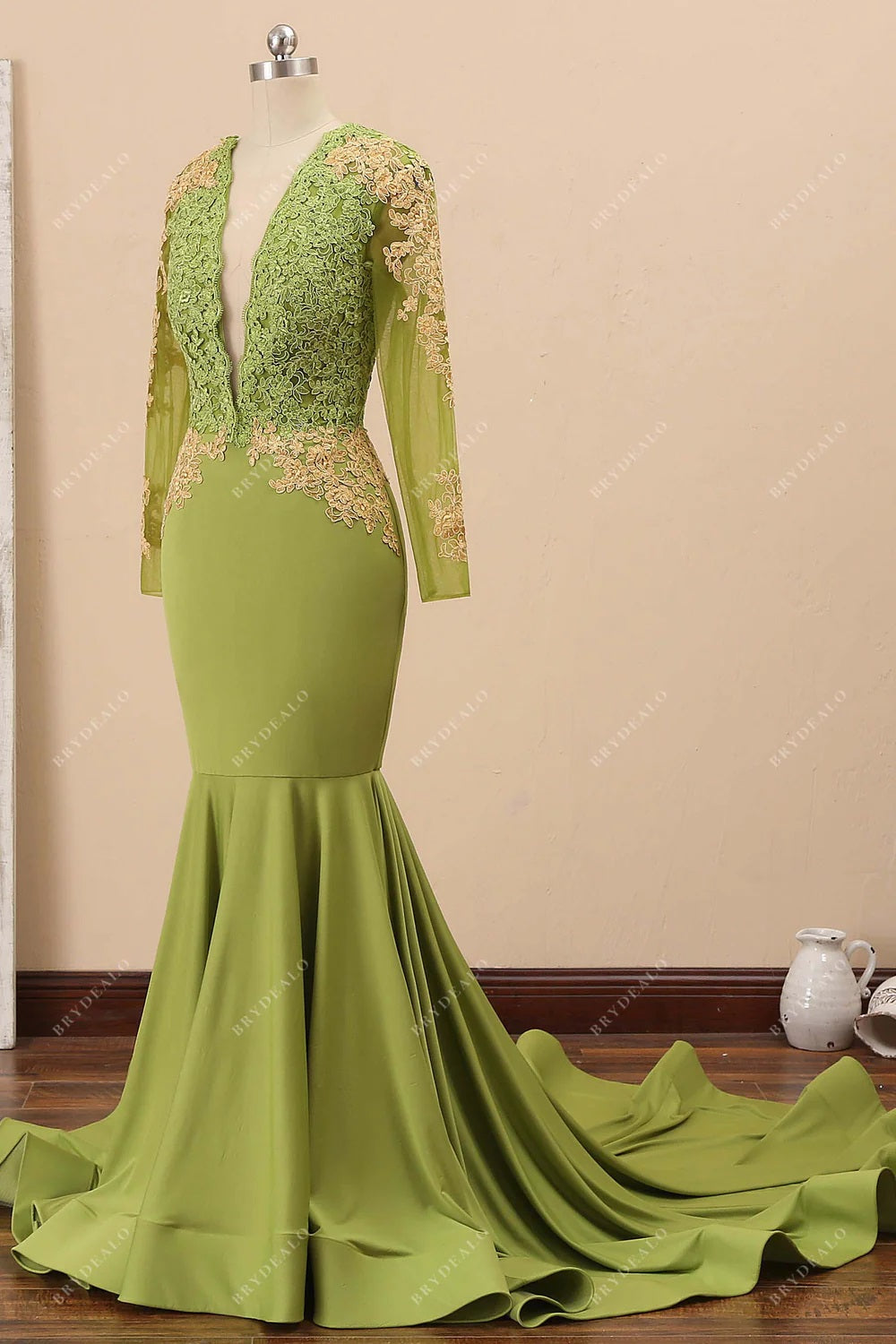 lace applique jersey trumpet formal dress