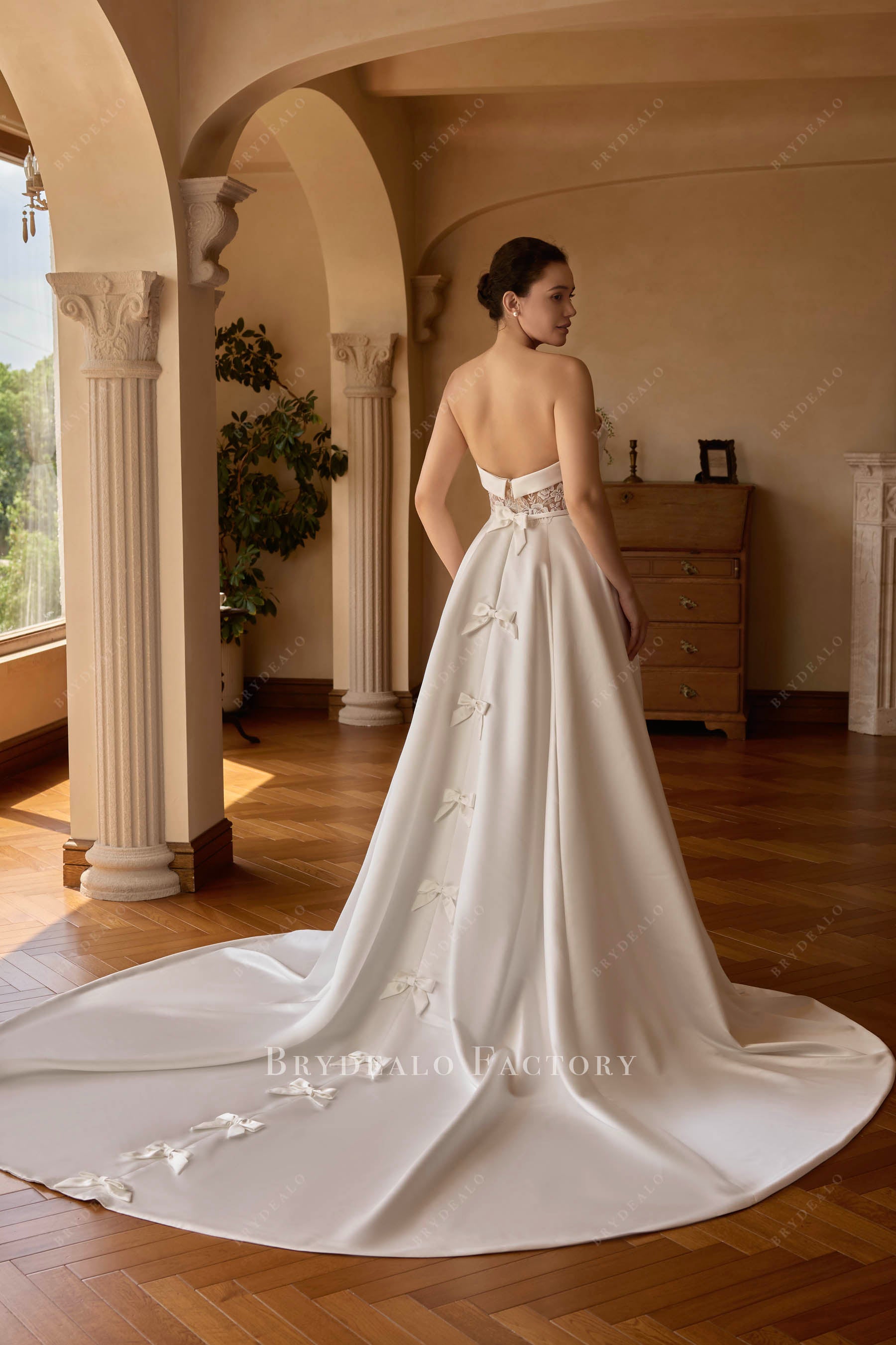 satin cathedral train bridal dress