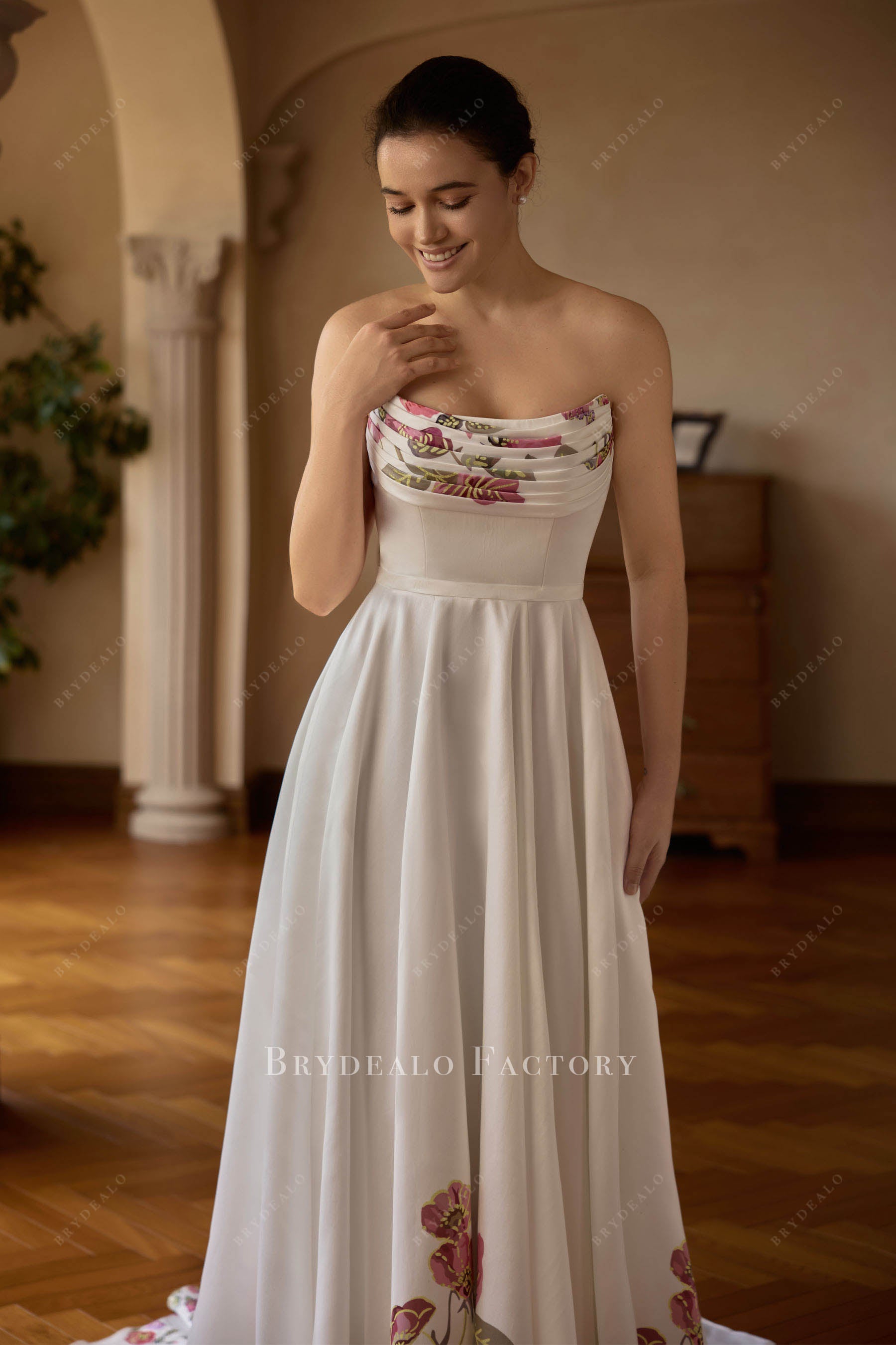 satin folded neckline wedding dress