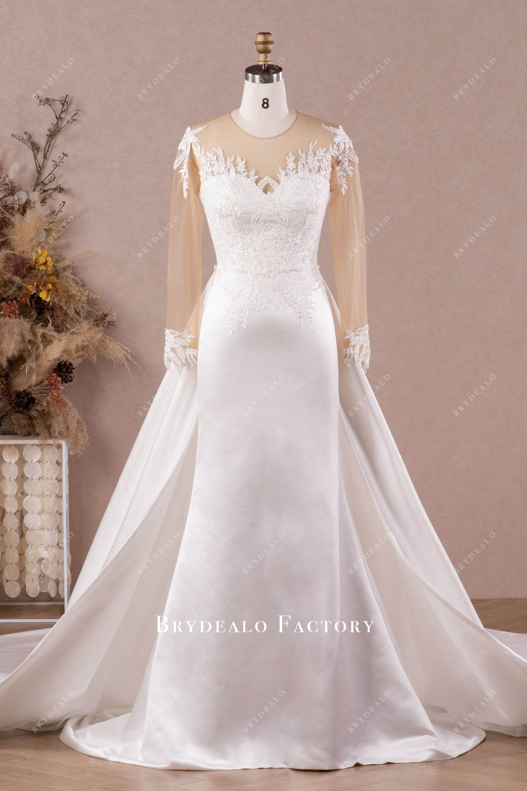 satin overskirt mermaid wedding dress