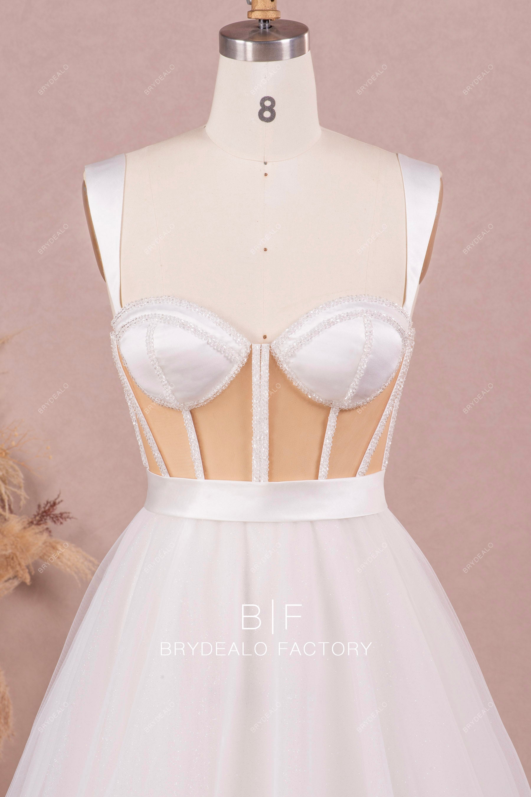 straps corset beading boning wedding dress
