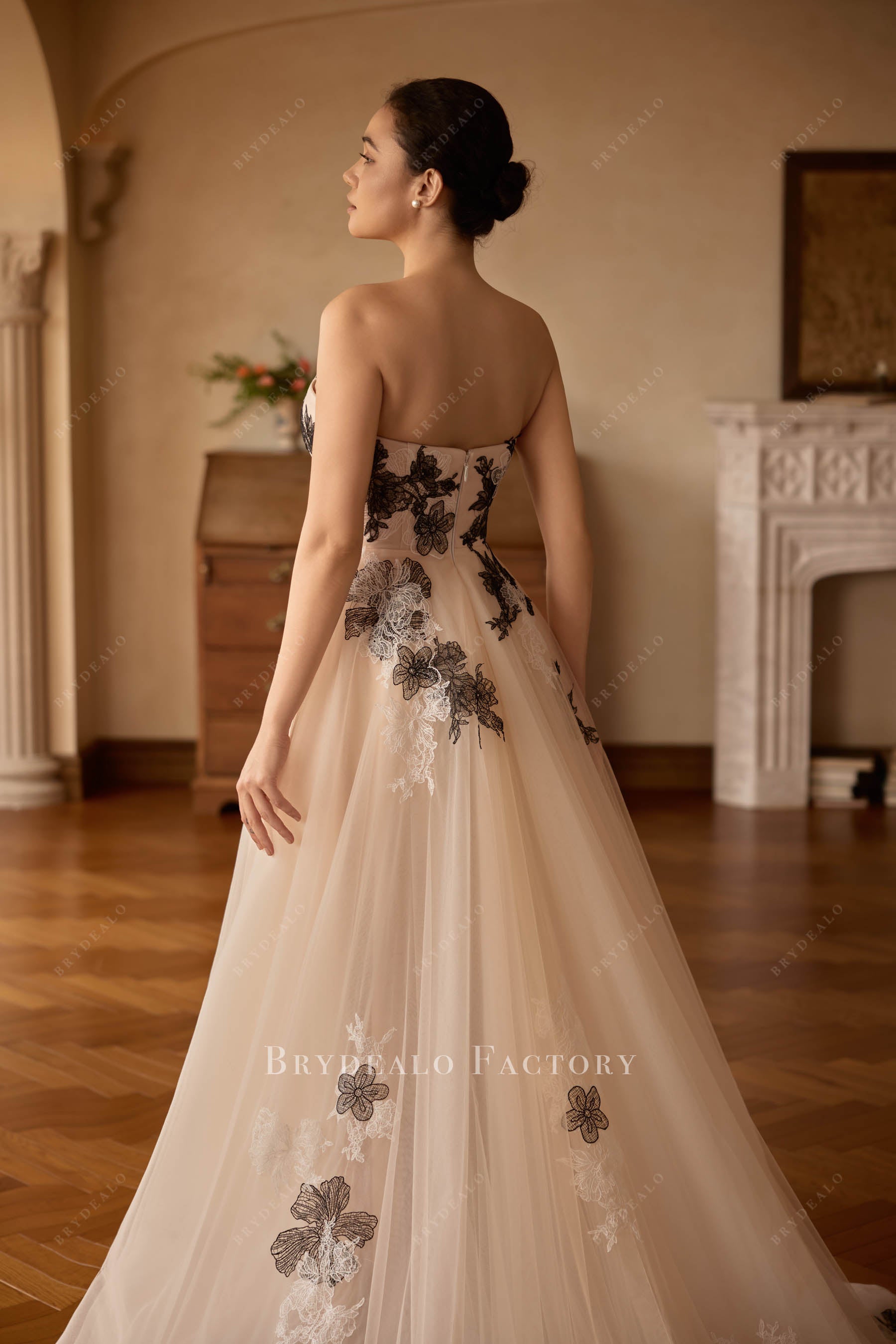 scattered lace open back wedding dress