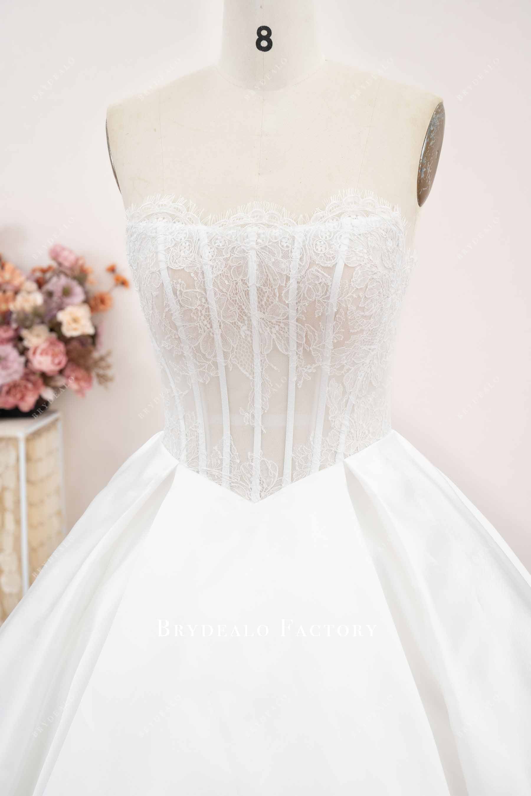 scoop eyelash lace neck wedding gown