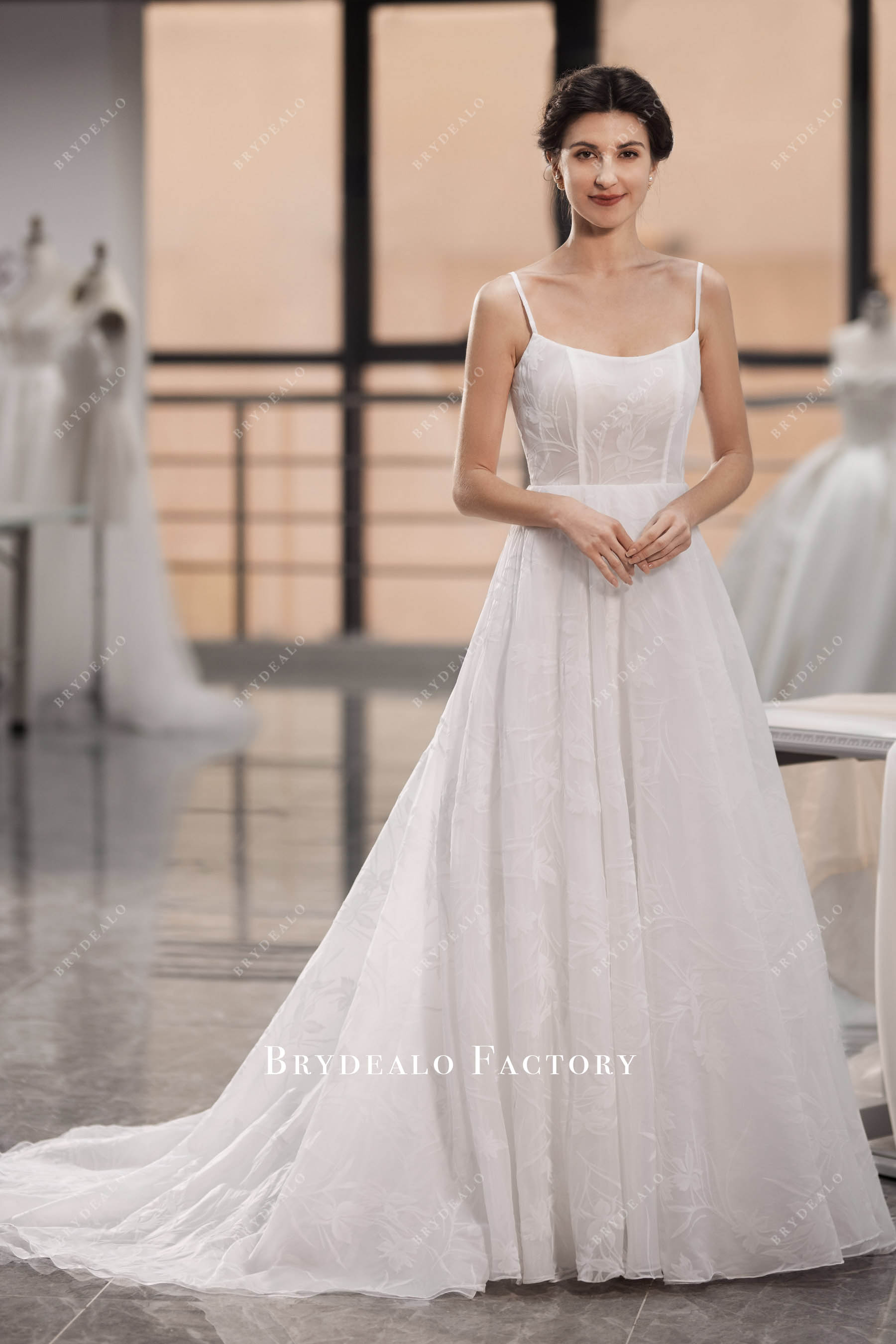 floral velvet scoop neck Aline organza wedding dress